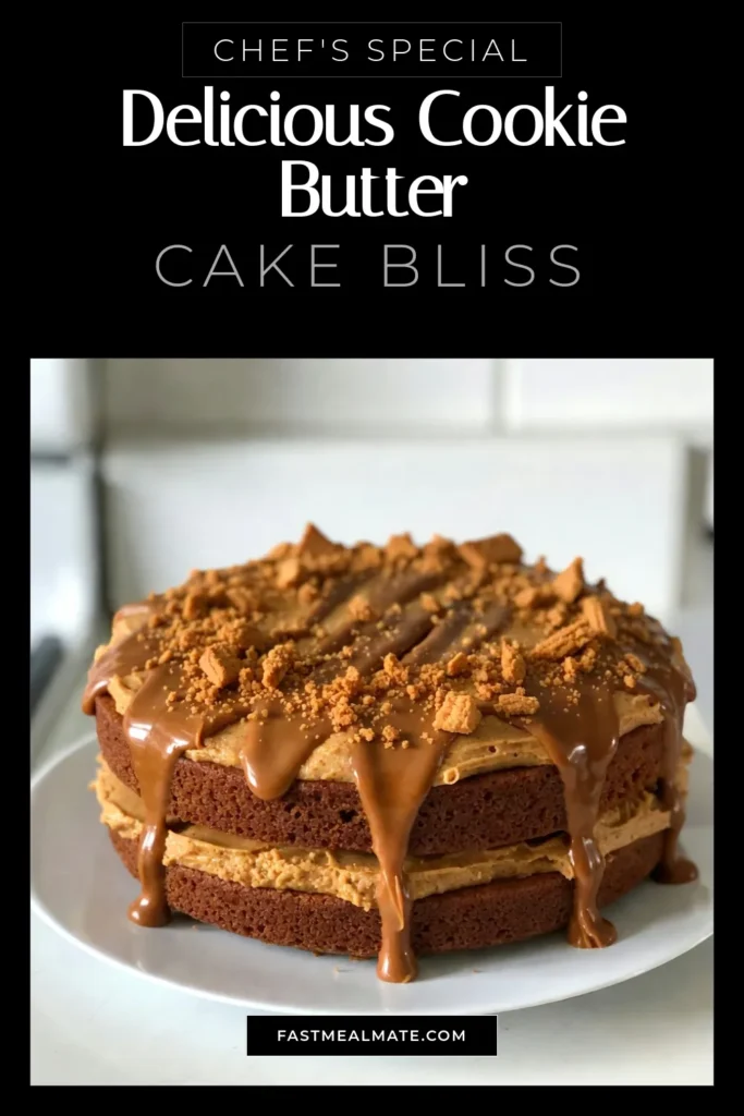 Indulge in the rich flavors of Cookie Butter Biscoff Cake, a must-try Biscoff cake recipe that's perfect for any dessert lover! This easy cake with Biscoff combines moist cake layers with delectable Biscoff cookie butter and crushed Biscoff cookies topping for an irresistible treat. Transform your dessert game with this simple Cookie Butter Dessert. Click to discover the full recipe and save for later! #CookieButterCake #BiscoffCakeRecipe #EasyCakeWithBiscoff #CookieButterDessert