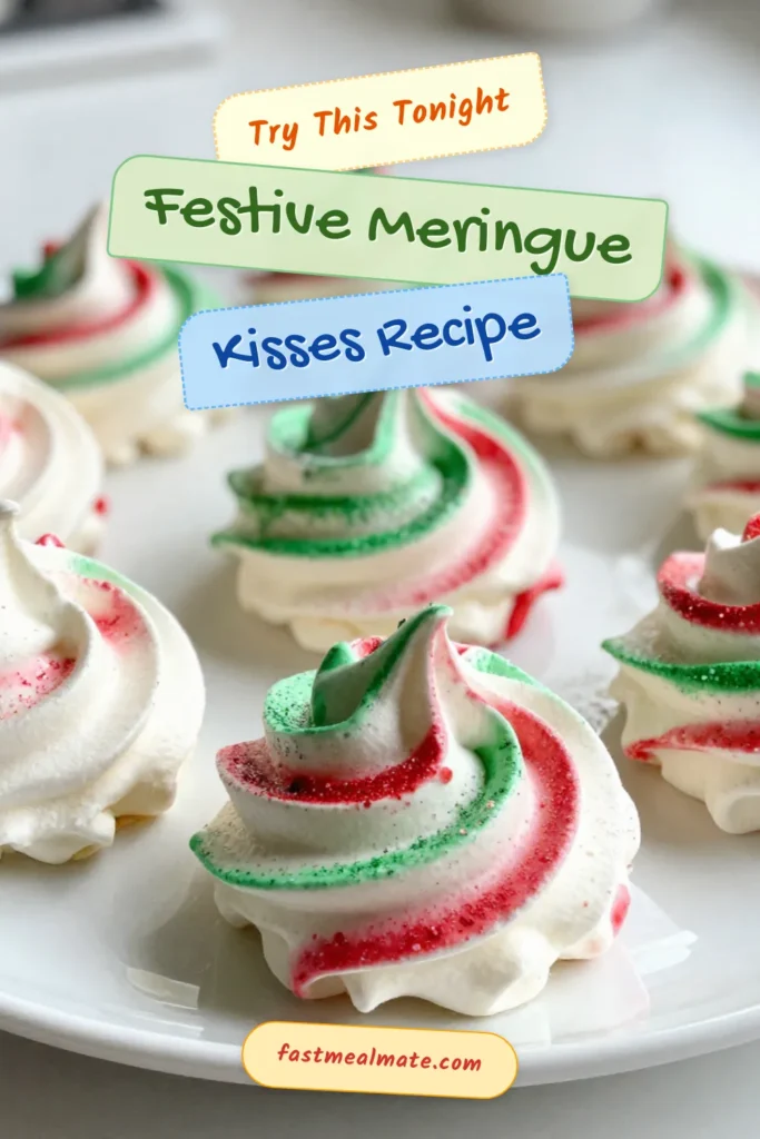 Delight in the holiday spirit with these Christmas meringue kisses! This peppermint meringue recipe creates scrumptious, festive meringue cookies that are perfect for any holiday dessert ideas. Decorated with edible glitter decorations, they make a stunning addition to your festive gatherings. Easy to make and utterly enchanting, these kisses will impress your guests! Try them out and spread the holiday cheer! #ChristmasMeringueKisses #FestiveMeringueCookies #PeppermintMeringueRecipe #HolidayDessertIdeas
