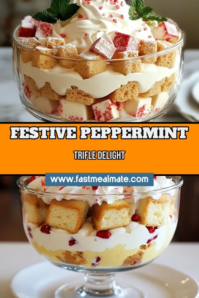 Looking for a delicious Christmas trifle recipe? Try this easy Christmas dessert that layers peppermint-flavored cake, creamy vanilla pudding, and refreshing peppermint yogurt. Perfect as a festive peppermint treat, this holiday trifle idea is sure to impress your guests! With simple ingredients and beautiful presentation, it’s ideal for any holiday gathering. Save this peppermint dessert recipe for a delightful touch this season! #ChristmasTrifle #PeppermintDessert #HolidayTreats #EasyDessert