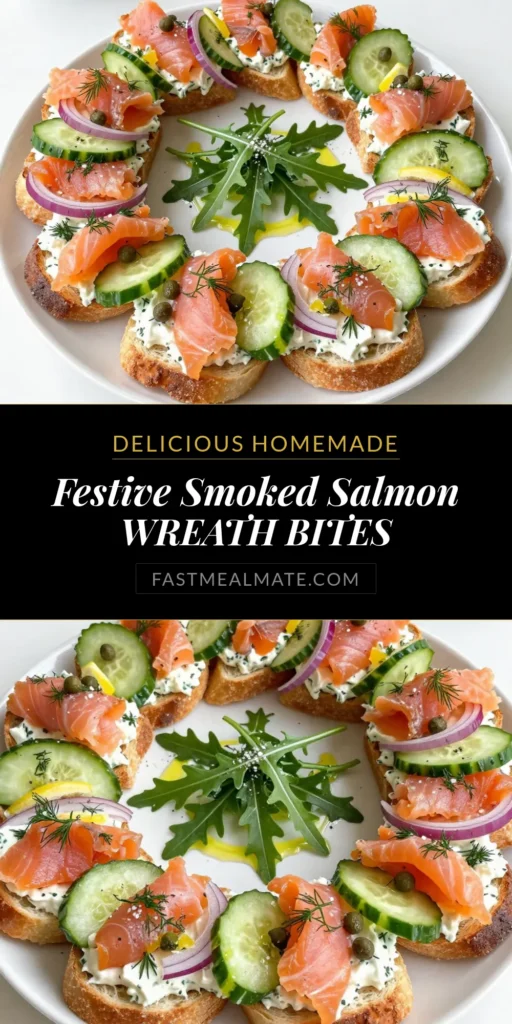 Impress your guests this holiday season with this delicious smoked salmon bruschetta recipe! Perfect for festive gatherings, this easy smoked salmon recipe features crispy baguette topped with creamy dill-infused cream cheese and savory smoked salmon. This impressive festive wreath appetizer is not only tasty but visually stunning. Save and try this holiday appetizer idea for your next event! #SmokedSalmonBruschetta #HolidayAppetizers #FestiveWreathAppetizers #EasySmokedSalmonRecipes