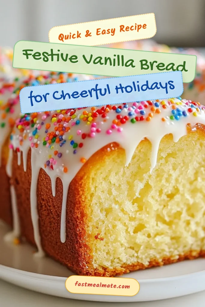 Looking for the perfect Christmas bread recipe? Try this delightful vanilla sprinkle bread! Perfect for holiday baking, this festive bread features soft, buttery layers and colorful sprinkles. Drizzled with a sprinkle icing, it's a must-have for your festive gatherings. Get your loved ones in the holiday spirit and save this delicious vanilla sprinkle bread recipe today! #ChristmasBread #HolidayBaking #VanillaSprinkleBread #FestiveRecipes