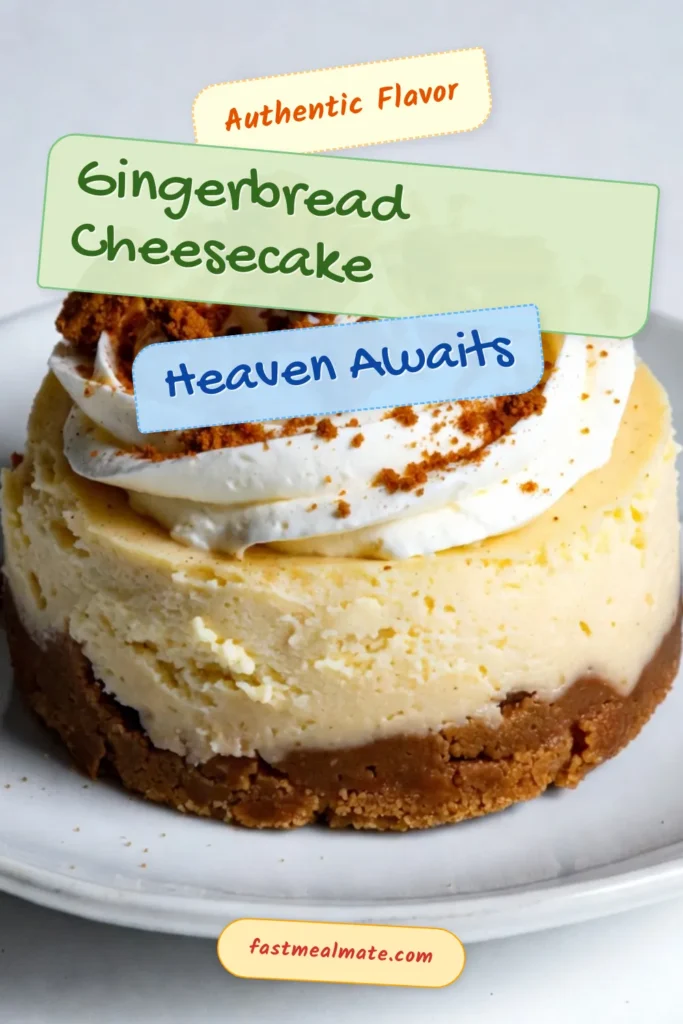 Indulge in the festive flavors of this gingerbread cheesecake, the perfect holiday dessert recipe! Featuring a delicious gingerbread cookie crust and a creamy cheesecake filling, this Christmas cheesecake recipe is sure to impress your guests. With easy steps and a stunning presentation, it's a must-try for your holiday gatherings. Save this recipe for a delightful treat! #GingerbreadCheesecake #HolidayDessertRecipes #ChristmasCheesecake #DessertIdeas