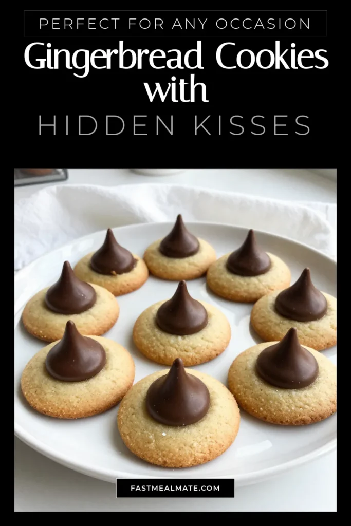 Indulge in the festive spirit with these delightful Gingerbread Kiss Cookies! Perfect for holiday cookie recipes, this easy gingerbread cookie recipe combines warm spices and chocolate kisses for the ultimate treat. With a simple preparation, you'll have scrumptious festive gingerbread cookies ready to share. Don't miss out—save this recipe for your holiday baking! #GingerbreadKissCookies #HolidayBaking #ChocolateKissCookies #FestiveTreats