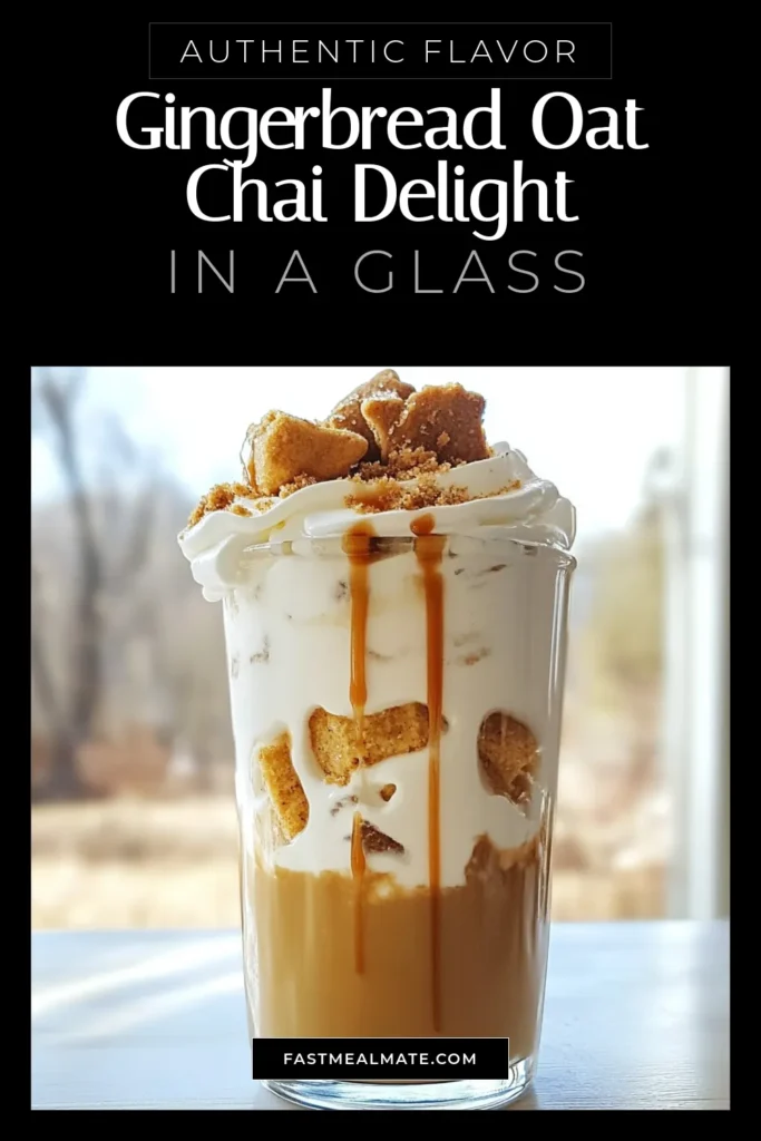 Indulge in the festive flavors of our Iced Gingerbread Oat Chai Latte, the perfect cozy holiday drink! This Oat Milk Latte Recipe combines the warmth of ginger and spices with refreshing iced chai tea, ideal for chilly days. With just 10 minutes of prep, you can enjoy a delicious Gingerbread Chai Recipe topped with whipped cream and crushed cookies. Try it today for the ultimate holiday treat! #IcedGingerbreadChaiLatte #HolidayDrinks #OatMilkLatteRecipe #IcedChaiTeaLatte