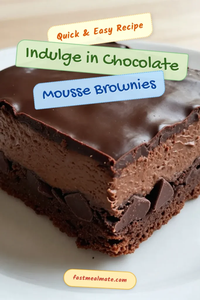 Indulge in these irresistible chocolate mousse brownies, an easy brownie dessert that takes your sweet cravings to a whole new level. This decadent brownies recipe combines rich chocolate dessert flavors with a smooth homemade chocolate mousse topping. Perfect for gatherings or a cozy night in, you'll love every bite. Ready to impress your friends and family? Try this recipe now! #ChocolateMousseBrownies #BrownieRecipe #DessertLovers #ChocolateDessert