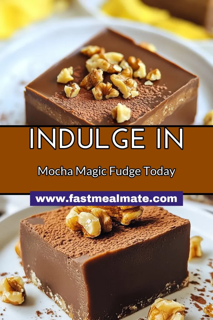 Indulge in this easy mocha fudge recipe that delights with the perfect blend of chocolate fudge with coffee. This no-bake fudge recipe is a chocolate lover's dream and just takes 10 minutes of prep! Homemade chocolate fudge has never been easier. With just a few simple ingredients, you can create a decadent treat that will impress family and friends. Save this easy mocha fudge for your next dessert craving! #MochaFudge #ChocolateFudge #EasyFudge #NoBakeTreats