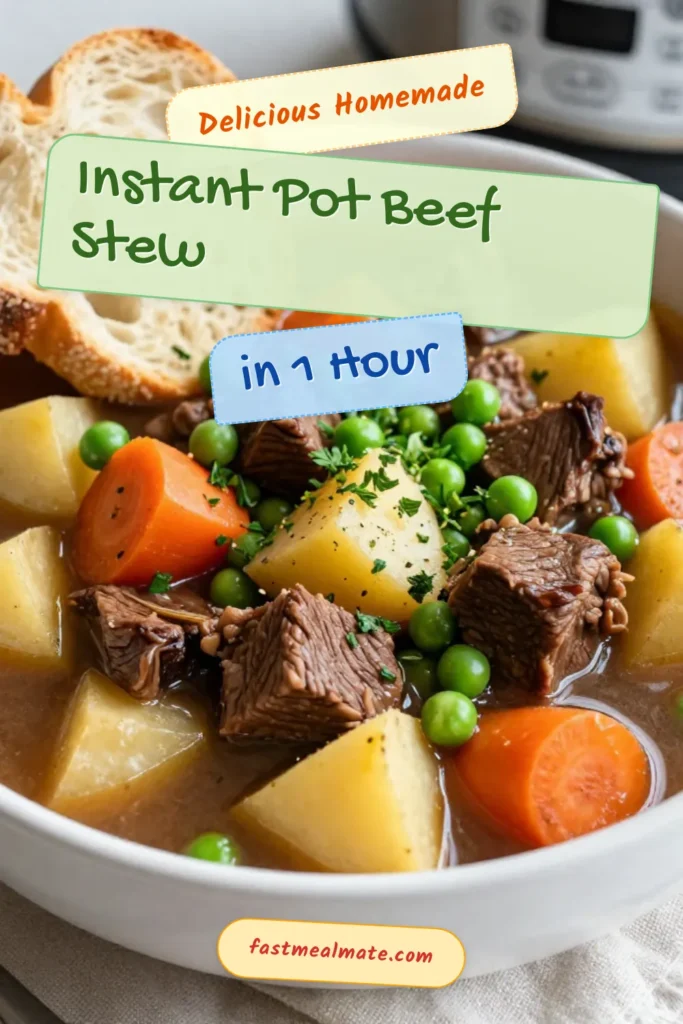 Discover the ultimate comfort food with this Instant Pot beef stew recipe! This hearty beef stew features tender chunks of beef, flavorful potatoes, and vibrant carrots, all cooked to perfection in your pressure cooker. Enjoy an easy beef stew in the Instant Pot that’s ready in just under an hour! Perfect for family dinners or meal prep, this beef stew with potatoes and carrots will warm your soul. Click for the full recipe! #InstantPotRecipes #BeefStew #ComfortFood #EasyRecipes