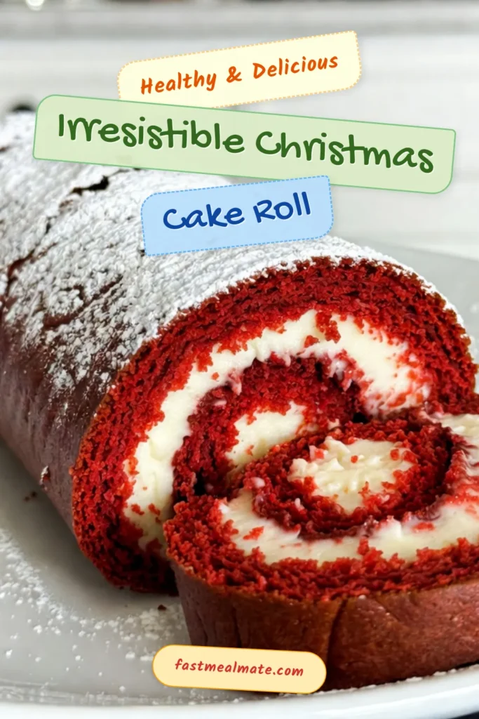 Indulge in the holiday spirit with this Christmas red velvet cake roll! This festive red velvet dessert features a luscious cream cheese filling recipe that’s perfect for celebrations. Our easy red velvet cake roll is not only delightful but also stunning on any holiday dessert table. Follow our simple holiday cake roll recipe and impress your guests! Save this delicious treat for your Christmas baking! #RedVelvetCakeRoll #HolidayDessert #FestiveBaking #ChristmasRecipes