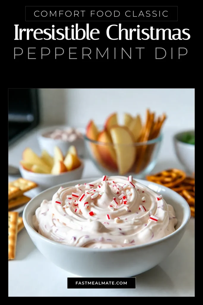 Indulge in the festive spirit with this delicious Christmas Peppermint Dip! This Peppermint Fluff Recipe combines creamy cream cheese and marshmallow fluff, making it an easy holiday dessert idea for your gatherings. Perfect as a festive party dip, it pairs well with graham crackers, apple slices, and pretzels. Treat your guests to this delightful treat and elevate your holiday celebrations! Save this recipe now for your next gathering! #ChristmasPeppermintDip #EasyHolidayDesserts #FestivePartyDips #PeppermintFluffRecipe