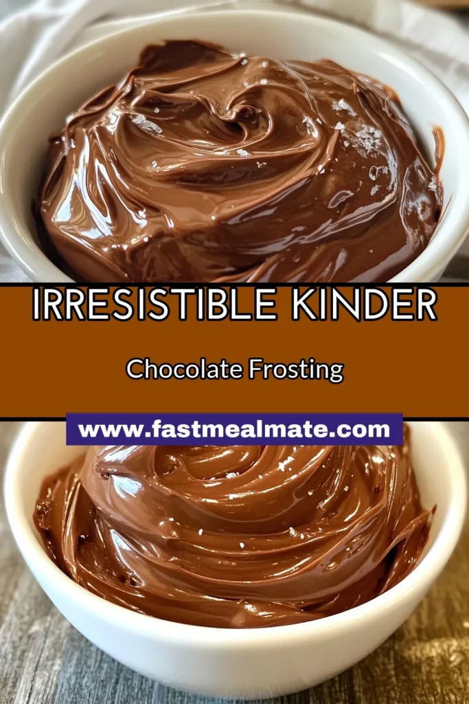 Indulge in this Easy Kinder Ganache Frosting that transforms your desserts into a chocolate lover's paradise! Perfect for cupcakes, this decadent chocolate ganache is made with melt-in-your-mouth Kinder chocolate. Follow this simple ganache frosting recipe for a rich, creamy topping sure to impress. Treat yourself and your guests to this delightful chocolate frosting for cupcakes. Save this easy Kinder ganache recipe now! #KinderChocolate #GanacheFrosting #ChocolateFrosting #BakingJoy