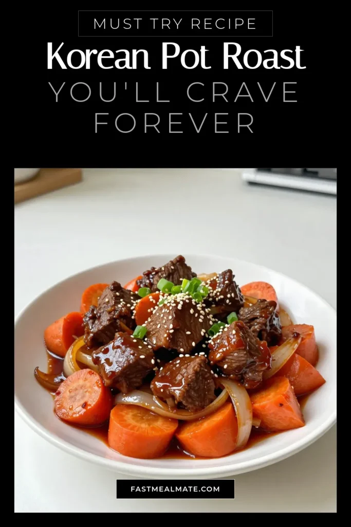Discover the ultimate Korean pot roast recipe that transforms a savory beef chuck roast into a delicious easy Korean-style dinner. This sweet and savory pot roast features tender, flavorful meat infused with gochujang, making it a perfect dish for family gatherings. Follow this easy recipe for mouthwatering results and impress your loved ones today! Save this post for your next cooking adventure! #KoreanPotRoast #SavoryBeef #EasyDinner #GochujangBeefRoast