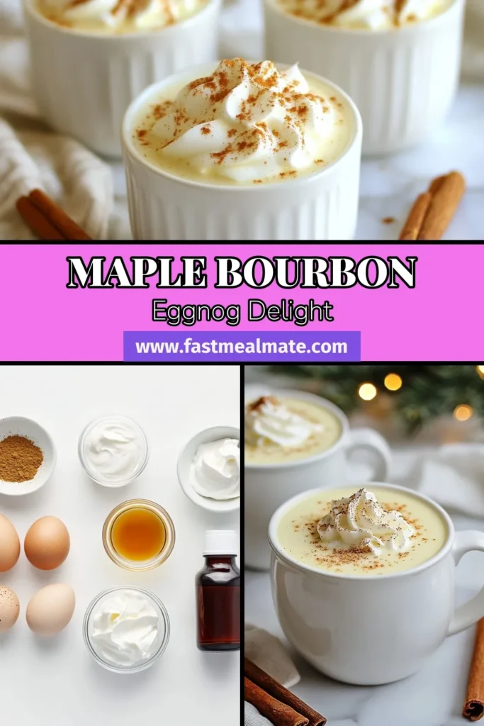 Discover the ultimate Maple Bourbon Eggnog recipe that’s perfect for your holiday gatherings! This homemade eggnog with maple syrup combines rich flavors and festive cheer, making it a favorite among festive eggnog drinks. For a delightful twist, try our non-alcoholic eggnog recipe too. Impress your guests with this holiday cocktail eggnog that’s easy to make and sure to please. Ready to elevate your celebrations? Save this recipe now! #MapleBourbonEggnog #HolidayCocktail #EggnogRecipe #FestiveDrinks