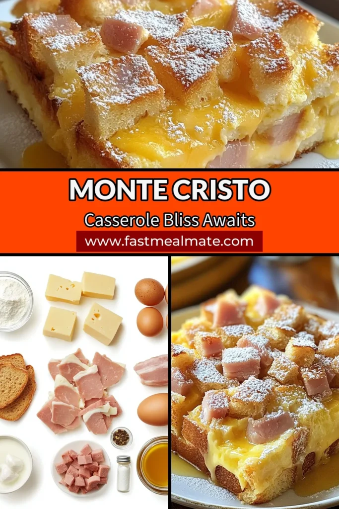Indulge in the deliciousness of this Monte Cristo Casserole, a perfect addition to your breakfast menu! This savory breakfast casserole combines brioche with ham, turkey, and Swiss cheese for a mouthwatering dish. Easy casserole dishes are a breeze to prepare, making this brioche breakfast bake an ideal choice for busy mornings. Try this recipe today and elevate your breakfast game! Save for later! #MonteCristoCasserole #BreakfastCasseroleRecipes #EasyCasseroleDishes #SavoryBreakfastCasserole
