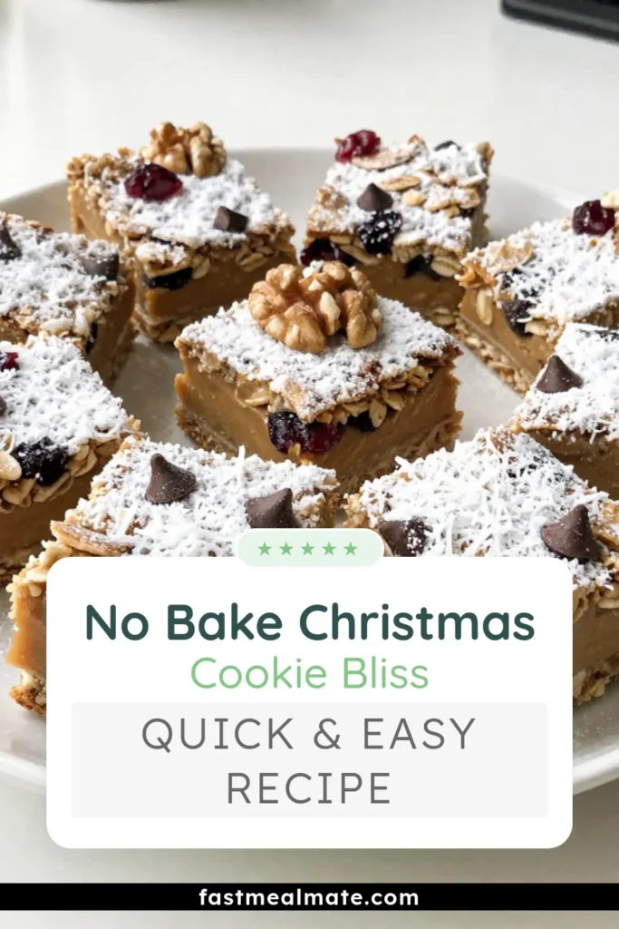 Discover the joy of making no-bake Christmas cookies with this easy Christmas cookie recipe! Our healthy holiday treats feature oat-based cookie bars made with almond butter, rolled oats, and a medley of festive ingredients. Perfect for quick prep, these delightful treats are sure to impress! Try your hand at this almond butter cookie medley and enjoy the holidays guilt-free. Save this recipe for your next holiday gathering! #NoBakeCookies #HealthyTreats #ChristmasDesserts #CookieRecipe