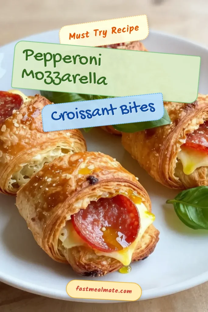 Looking for a delicious Pepperoni croissant recipe? Try these mouthwatering Pepperoni Mozzarella Croissant Rolls! These easy appetizer recipes use crescent roll snacks, filled with savory mozzarella cheese and pepperoni for an Italian pepperoni dish that’s perfect for any gathering. Quick to make and irresistibly tasty, these rolls will be a hit at your next party! Save this recipe for future cravings! #CrescentRollSnacks #EasyAppetizerRecipe #PepperoniCroissantRecipe #ItalianPepperoniDish