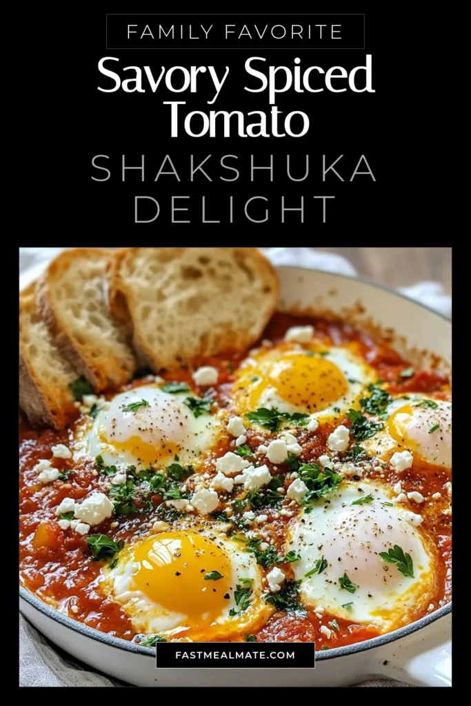 Indulge in this delicious spiced tomato shakshuka recipe that's perfect for a Mediterranean breakfast! This easy shakshuka features baked eggs in tomato sauce, bursting with flavors from cumin, paprika, and fresh veggies. Ideal for brunch or a cozy dinner, serve it with crusty bread for a complete meal. Try this comforting dish that's sure to impress your guests! Save this easy shakshuka recipe for later! #ShakshukaRecipe #SpicedTomatoShakshuka #MediterraneanBreakfast #EasyShakshuka