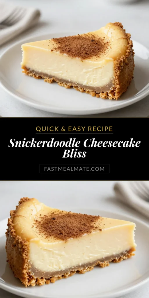 Indulge in this delightful snickerdoodle cheesecake recipe that combines the rich creaminess of a cream cheese dessert with a perfect graham cracker crust cheesecake. This easy cheesecake with cinnamon is a must-try, featuring a smooth filling enriched with sour cream for added flavor. Bake this delicious treat for your next gathering and watch it disappear! Save this dessert recipe with sour cream for a sweet surprise! #SnickerdoodleCheesecake #EasyDesserts #CreamCheese #CheesecakeLovers