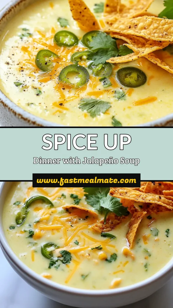 Savor the deliciousness of this creamy jalapeño soup recipe that combines the bold flavors of jalapeños and cheese in a comforting bowl. Perfect for chilly nights, this easy jalapeño soup is a quick 30-minute meal the whole family will love. Get ready to indulge in a spicy cheese soup that’s creamy and satisfying. Don’t miss out—save this jalapeño popper soup recipe for a flavorful dish tonight! #JalapenoPopperSoup #CreamyJalapenoSoup #SpicyCheeseSoup #HomemadeSoup