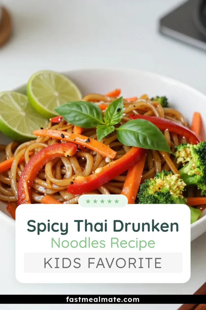 Discover the vibrant flavors of this Thai Drunken Noodles recipe, a quick Thai dinner that's perfect for any night! This spicy Thai noodle dish features wide stir-fried rice noodles and fresh Pad Kee Mao ingredients like bell peppers, broccoli, and Thai basil. Ready in just 30 minutes, it’s sure to impress! Try it tonight and savor the deliciousness. Don’t forget to save this recipe and share your creations! #ThaiFood #NoodleRecipe #QuickDinner #SpicyFood