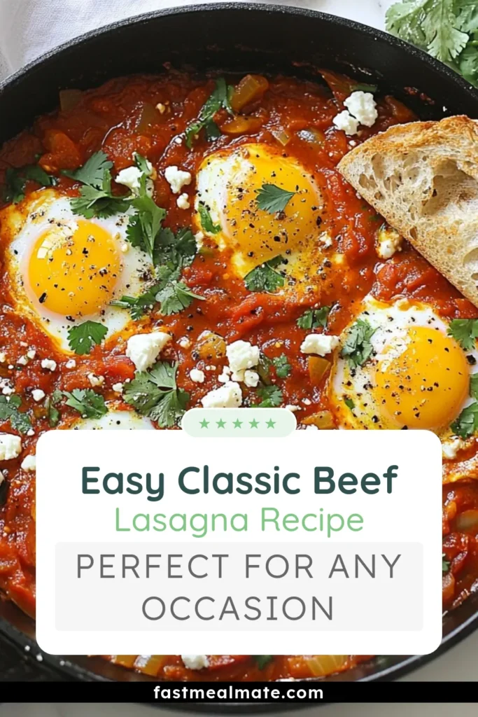 Discover a delicious spiced tomato shakshuka recipe that's perfect for breakfast or brunch. This easy shakshuka features cooked eggs in a flavorful tomato sauce, enhanced with spices like cumin and smoked paprika. Serve it warm, garnished with fresh herbs and optional feta for a creamy finish. Dive into this Mediterranean breakfast dish that’s sure to impress! Save this recipe for your next meal! #ShakshukaRecipe #SpicedTomatoShakshuka #EasyShakshuka #MediterraneanBreakfast