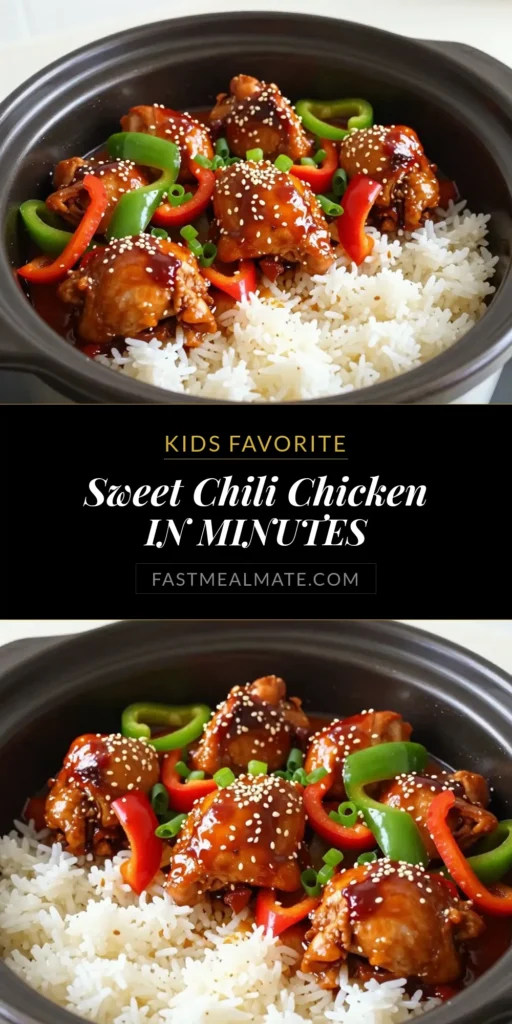 Try this slow cooker sweet chili chicken recipe for an easy chicken dinner that's full of flavor! Using tender slow cooker chicken thighs and a delicious mix of sweet chili sauce chicken, garlic, ginger, and vibrant peppers, this healthy chicken dinner recipe is perfect for busy weeknights. Ready to impress? Save this recipe for a tasty, effortless meal tonight! #SlowCookerChicken #HealthyRecipes #ChickenDinner #EasyRecipes