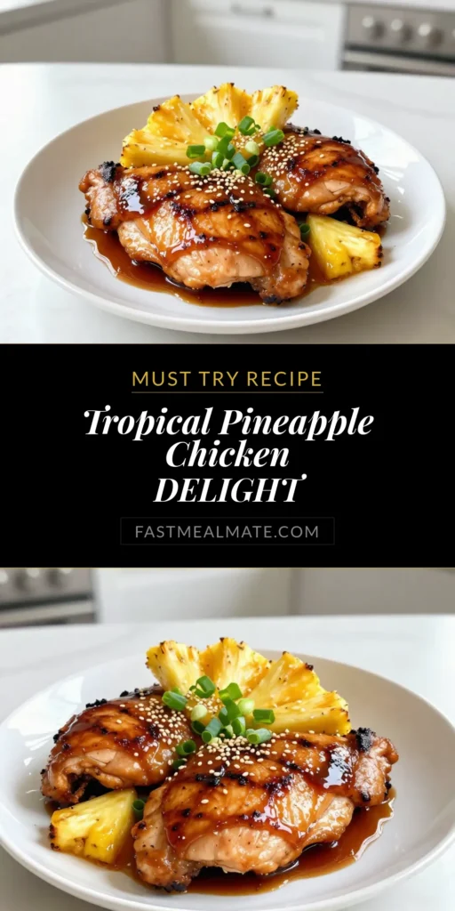 Elevate your dinner with this delicious tropical chicken recipe featuring brown sugar pineapple chicken! Marinated in a mouthwatering pineapple chicken marinade, this easy pineapple chicken dinner is perfect for grilling. The combination of sweet brown sugar and grilled pineapple makes for a delightful flavor explosion. Try this brown sugar chicken recipe that's sure to impress family and friends. Save this recipe for a tasty weeknight meal! #TropicalChickenRecipe #PineappleChickenMarinade #GrilledPineappleChicken #EasyPineappleChickenDinner