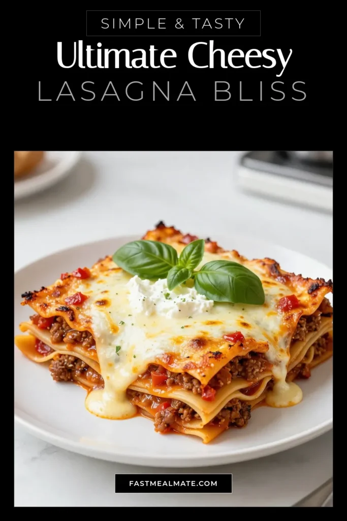 Indulge in this cheesy lasagna recipe that brings the taste of Italian comfort food right to your table! This easy lasagna dinner features layers of baked lasagna with ricotta and a savory meat sauce topped with gooey mozzarella cheese. Perfect for family gatherings or a cozy night in, this homemade lasagna recipe is sure to impress. Click to save this delightful recipe! #CheesyLasagna #EasyDinner #ItalianFood #HomemadeLasagna