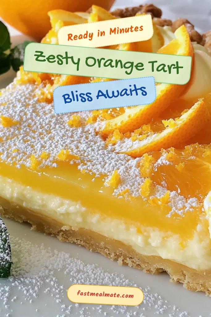 Indulge in the refreshing taste of our Zesty Orange Tart recipe! This orange cream cheese tart is the perfect citrus dessert idea for any occasion. Learn how to make orange tart with easy tart recipes that impress without the stress. With ingredients like cream cheese, fresh orange juice, and a buttery crust, it's a delightful treat. Save this recipe for a burst of sunshine in your dessert collection! #ZestyOrangeTart #CitrusDesserts #EasyTartRecipes #DessertRecipes