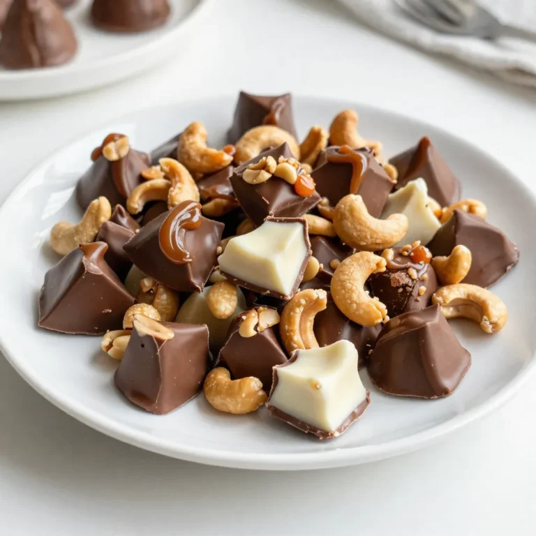- 1 cup salted peanuts - 1 cup unsalted cashews - 1 cup chocolate chips (milk or dark) - 1 cup butterscotch chips - 1 cup white chocolate chips - 1 cup crunchy snack mix (Chex, Bugles, etc.) - 1 teaspoon pure vanilla extract To make Slow Cooker Crockpot Candy, you need a mix of nuts and chocolates. The salted peanuts and unsalted cashews give a nice crunch. You can use any chocolate chips you like. Milk chocolate is sweet, while dark chocolate has a rich taste. Butterscotch chips add a creamy, buttery flavor. Adding white chocolate chips makes the mix even sweeter. The crunchy snack mix adds an extra layer of texture. You can choose from Chex, Bugles, or any favorite mix. Finally, pure vanilla extract brings all the flavors together. This blend of sweet and salty will make your candy a hit. It’s easy to find these ingredients at your local store. Gather them all, and you are ready to start! {{ingredient_image_2}} To start, plug in your crockpot. Set it to low heat. This low setting melts the ingredients slowly. It helps keep the flavors intact. Next, add salted peanuts and unsalted cashews to the bottom of the crockpot. This nutty base gives great flavor and crunch. Spread them evenly for the best results. Now, it’s time to add the fun part! Carefully pour in the chocolate chips, butterscotch chips, and white chocolate chips. Make sure they cover the nuts well. This mix creates a sweet, creamy blend. Cover the crockpot with its lid. Let it cook on low for 1 to 2 hours. Stir the mixture every 30 minutes. This helps everything melt evenly and prevents burning. When the chocolate is smooth, add the crunchy snack mix. Gently fold it in until every piece is coated. This adds extra crunch and fun to your candy. Next, line a baking sheet with parchment paper. Carefully pour the mixture onto the sheet. Spread it out evenly with a spatula. Let it cool at room temperature. For quicker results, you can chill it in the fridge for about 30 minutes. When set, break it into bite-sized pieces. Enjoy your sweet creation! The melting time for chocolate in a slow cooker is key. Generally, you should cook it on low for 1 to 2 hours. Milk chocolate melts faster than dark chocolate. If using dark chocolate, check it around the 1-hour mark. Butterscotch and white chocolate need close attention too, as they can burn easily. Stir the candy mix every 30 minutes. This keeps the chocolate from burning. Use a wooden spoon or a silicone spatula to stir gently. Make sure to scrape the sides and bottom of the pot. This action mixes the chocolate evenly and helps it melt smoothly. Once your candy is ready, display it in fun ways. Use clear jars to show off the colorful layers. For gifts, pack the candy in boxes with ribbons. You can even make labels for a personal touch. This way, your candy not only tastes good but looks great too! Pro Tips Choose Your Chocolate Wisely: Select high-quality chocolate chips for the best flavor and texture. This will enhance the overall taste of your candy delight. Mix Up the Nuts: Feel free to experiment with different nuts or even add some dried fruits for a unique twist. Almonds, walnuts, or dried cranberries can add delightful flavors. Stir Gently: When incorporating the crunchy snack mix, stir gently to avoid breaking the pieces. You want to keep the texture intact for the perfect bite. Storage Matters: Store the finished candy in an airtight container to keep it fresh. This will prevent it from becoming stale and maintain its delicious crunch. {{image_4}} You can mix and match flavors to make your Crockpot candy unique. Here are some ideas: - Chocolate Types: Use milk, dark, or even semi-sweet chocolate chips. Each will give a different taste. - Nut Choices: Swap salted peanuts and cashews for almonds, walnuts, or pecans. Each nut adds its own crunch and flavor. Feel free to get creative with your add-ins. Here are some fun ideas: - Dried Fruits: Add chopped dried cherries, apricots, or cranberries. They add a sweet and chewy texture. - Candies: Toss in mini marshmallows, M&Ms, or crushed toffee for extra sweetness. - Seasoning: A pinch of sea salt or a sprinkle of cinnamon can enhance the flavor profile. Want to make this treat suit your diet? Here are some tips: - Vegan: Use dairy-free chocolate chips instead of regular ones. Ensure any nuts or mixes are also vegan-friendly. - Gluten-Free: Check that your crunchy snack mix is gluten-free. Many brands offer safe options. These variations will help you create a candy that fits your taste and dietary needs! To keep your Crockpot Candy fresh, store it in an airtight container. This helps lock in moisture and flavor. You can layer the candy between sheets of wax paper. This prevents the pieces from sticking together. Make sure the container is completely sealed. This way, your candy stays tasty for longer. Store the candy in a cool, dry place. A pantry works well. Avoid direct sunlight and heat sources. Too much heat can melt the chocolate. A kitchen cabinet is a great spot. If it's warm, you can keep it in the fridge. Just let it sit at room temp before eating. This keeps the candy from being too hard. Crockpot Candy can last about 2 to 3 weeks. If stored well, it stays fresh and tasty. After this time, it may lose flavor or texture. Always check for signs of spoilage, like an off smell. If it looks good and smells fine, enjoy your sweet treat! Yes, you can. Feel free to swap nuts based on your taste. Almonds, walnuts, or pecans work well too. You might even mix different nuts for extra crunch. Just keep the total amount the same, one cup each. This way, the candy stays balanced and tasty. The candy needs time to cool. At room temperature, it can take about an hour. If you want it faster, pop it in the fridge. It should set in about 30 minutes. Just check to make sure it hardens all the way through before breaking it apart. Doubling the recipe is easy! Just use two cups of each ingredient. Make sure your crockpot is big enough. You may need to cook it a bit longer, maybe an extra 30 minutes. Stir well to help everything melt and mix evenly. Enjoy your larger batch! To make this candy mix, you need simple ingredients and easy steps. We covered the full list of ingredients, from peanuts to chocolate chips. With a slow cooker, melting the chocolate is straightforward. Remember to stir often to avoid burning. Try different nuts and flavors for fun. Store your mix properly to keep it fresh. This treat is great for sharing or gifting. Enjoy making this tasty candy mix!
