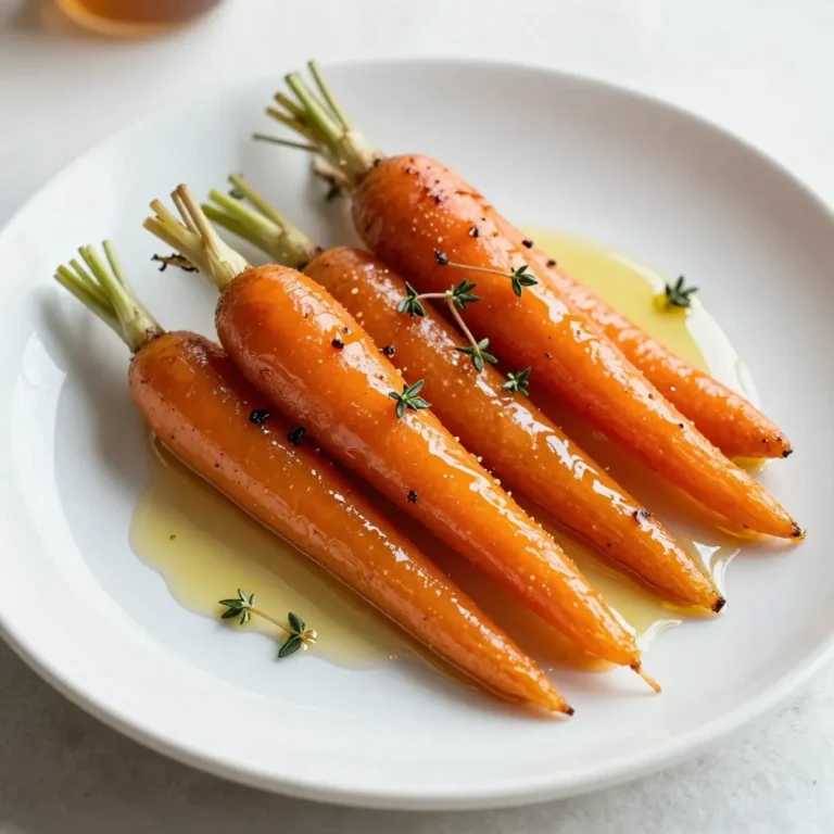 - 1 pound of baby carrots (or sliced regular carrots) - 3 tablespoons of pure honey - 2 tablespoons of extra virgin olive oil - 1 teaspoon of fresh thyme leaves (or ½ teaspoon of dried thyme) - Sea salt and freshly ground black pepper - 1 tablespoon of freshly squeezed lemon juice - Fresh thyme sprigs for garnish (optional) Using these simple ingredients, we create a dish that shines. Baby carrots are sweet and tender, making them perfect for this recipe. If you cannot find baby carrots, sliced regular carrots work just as well. Honey gives a sweet touch, while olive oil helps achieve that nice glaze. Fresh thyme adds a lovely herbal note. You can use dried thyme if you have it on hand. Sea salt and black pepper bring out the flavors and keep things balanced. A splash of lemon juice brightens the dish and adds a zesty kick. Finally, fresh thyme sprigs on top make your carrots look extra special. This mix of flavors will make your honey roasted carrots a hit at any meal. {{ingredient_image_2}} First, preheat your oven to 425°F (220°C). This helps the carrots roast evenly. In a large bowl, mix together the honey, olive oil, thyme, salt, pepper, and lemon juice. Use a whisk to blend them well. The mixture should look smooth and glossy. Next, add the carrots to the honey mixture. Toss them gently until they are all coated. Each carrot should shine with that tasty glaze. After coating, arrange the carrots on a lined baking sheet. Make sure they are in a single layer. This spacing helps them cook evenly. Now, place the baking sheet in the oven. Roast the carrots for about 20 to 25 minutes. Halfway through cooking, stir the carrots. This ensures they caramelize nicely on all sides. You will know they are ready when they feel tender and have slight crispiness at the edges. Enjoy the sweet aroma filling your kitchen! To get honey roasted carrots just right, space them out on the baking sheet. This helps them cook evenly. If they are too close, they may steam instead of roast. You want that golden, caramelized look. Also, use a whisk when mixing your glaze. This helps blend the honey, olive oil, thyme, salt, pepper, and lemon juice smoothly. A well-mixed glaze ensures every carrot gets a nice coating. When serving, use a beautiful platter. It makes the dish look special. Drizzle any leftover glaze over the carrots for extra flavor. This adds a shiny finish that is eye-catching and delicious. A sprinkle of fresh thyme on top can add a touch of green and elevate the look. Don’t be afraid to get creative! Try adding herbs like rosemary or parsley for a twist. They bring extra depth to the flavor. You can also sprinkle some nuts on top. Nuts like walnuts or pistachios add crunch and a nice contrast to the soft carrots. Pro Tips Use Fresh Thyme: Fresh thyme gives a vibrant flavor to the dish, enhancing the overall taste of the honey glazed carrots. Uniform Carrot Size: If using regular carrots, cut them into even sticks to ensure they roast evenly and cook at the same rate. Check for Doneness: Keep an eye on the carrots during roasting; they should be tender yet slightly crisp on the edges for the best texture. Garnish for Presentation: Adding fresh thyme sprigs as a garnish not only makes the dish visually appealing but also adds a hint of freshness when serving. {{image_4}} You can swap honey for maple syrup. It gives the carrots a rich, earthy taste. Brown sugar is another option. It adds a caramelized touch that tastes amazing. If you want to mix it up, try parsnips or sweet potatoes. Both bring a sweet flavor and work well with the honey glaze. For a little kick, add cayenne pepper. It gives a nice hint of heat. You can also splash some balsamic vinegar for a tangy twist. This adds great acidity and balances the sweetness of the carrots. After enjoying your honey roasted carrots, store any leftovers in an airtight container. This keeps them fresh and tasty. Try to eat them within 3-4 days for the best flavor and texture. To enjoy your carrots again, reheat them in the oven. This will help keep them crispy. Just set your oven to 350°F (175°C) and place the carrots on a baking sheet for about 10 minutes. If you prefer a quicker option, you can use the microwave. Heat them on low for a minute or two, checking often to avoid overcooking. If you want to save some for later, you can freeze the honey roasted carrots. Make sure they cool completely before putting them in a freezer-safe bag. When you’re ready to eat them, thaw in the fridge overnight. Then, reheat them in the oven for the best taste and texture. Yes, just slice them into sticks or rounds. Regular carrots work well, too. They taste great when roasted and glazed. You will still get that sweet, caramelized flavor. Roast them until they are soft and slightly crispy, stirring occasionally. This helps them cook evenly. If you want them extra tender, you can roast a bit longer. Just keep an eye on them to avoid burning. Honey roasted carrots are great as a side for roasted meats or served in salads. They add a nice touch to any dinner plate. Try them with chicken, pork, or even a fresh green salad for a tasty mix. In this post, we explored how to make honey roasted carrots, from choosing ingredients to roasting them perfectly. You learned about the main ingredients and seasoning, plus helpful tips for getting great results. Experimenting with variations can add personal flair, making each dish unique. Remember, these carrots pair well with many meals and bring a sweet touch to your table. Enjoy cooking and tasting this simple yet delicious recipe!