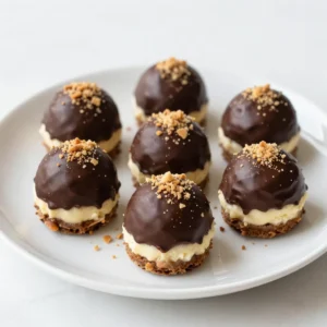 - 8 oz cream cheese, softened - 1/2 cup powdered sugar - 1/4 cup heavy cream - 1/4 cup unsweetened cocoa powder - 1/4 cup finely crushed graham crackers - 1/4 cup chocolate chips - 8 oz dark chocolate, for coating - Optional garnishes: additional graham cracker crumbs To make Baileys cheesecake truffles, you need simple ingredients. First, start with cream cheese. Softened cream cheese creates a smooth base. Then, add powdered sugar for sweetness. Heavy cream adds richness and helps blend everything. Next, you need unsweetened cocoa powder. It gives the truffles a nice chocolate flavor. Finely crushed graham crackers add a crunchy texture. They also remind you of cheesecake crust. The chocolate chips will melt in your mouth and add richness. For coating, dark chocolate works best. It adds a nice contrast to the sweet truffle. Optional garnishes like graham cracker crumbs can make your truffles look even more appealing. Gather these ingredients and prepare to enjoy a delightful no-bake treat! {{ingredient_image_2}} 1. First, take 8 oz of softened cream cheese. Place it in a medium bowl. 2. Add 1/2 cup of powdered sugar to the cream cheese. Beat them together for 2-3 minutes. 3. Next, pour in 1/4 cup of heavy cream, 1/4 cup of cocoa powder, and 1 teaspoon of vanilla extract. Mix until smooth and creamy. 1. Now, gently fold in 1/4 cup of finely crushed graham crackers and 1/4 cup of chocolate chips. Use a rubber spatula for this step. 2. Cover the bowl with plastic wrap and chill it in the fridge for 1 hour. This helps the mixture firm up. 3. After chilling, scoop out the mixture and shape it into bite-sized balls, about 1 inch wide. 1. Melt 8 oz of dark chocolate in a microwave-safe bowl. Heat in 30-second bursts, stirring in between, until smooth. 2. Dip each truffle into the melted chocolate. Make sure to coat them well. 3. Place the coated truffles back on parchment paper. For a fun touch, sprinkle some graham cracker crumbs on top before the chocolate sets. 4. Finally, refrigerate the truffles for another 30 minutes to let the chocolate harden completely. To make Baileys cheesecake truffles, start with the cream cheese. Make sure it is at room temperature. This helps it mix smoothly. If it is cold, the texture will be lumpy. Next, use an electric mixer. This tool is great for a creamy texture. Mix the cream cheese and sugar for 2-3 minutes. You want it free of lumps. After making the truffles, store them properly. Place them in an airtight container. This keeps them fresh. They can stay in the fridge for up to one week. If you want to keep them longer, consider freezing. They can last for a few months in the freezer. For serving, use decorative boxes or a nice platter. This adds a special touch. Garnish each truffle with graham cracker crumbs or chocolate shavings. This makes them look fancy. A little extra care in presentation goes a long way! Pro Tips Use Room Temperature Cream Cheese: Ensure your cream cheese is softened to room temperature for easier blending and a smoother texture. Chill for Easy Handling: Chilling the mixture before shaping the truffles makes them easier to handle and helps maintain their shape during coating. Perfect Chocolate Coating: To achieve a glossy chocolate coating, temper the chocolate by melting it gently and avoiding overheating. Add Flavor Variations: Experiment with different types of chocolate or flavor extracts to customize your truffles to your taste preferences. {{image_4}} You can change the flavor of your Baileys cheesecake truffles easily. Try adding different extracts like mint or orange. This small change can make a big difference. You can also use flavored chocolate for coating. Think about using mint chocolate or orange-infused chocolate. These flavors give your truffles a unique twist. If you want vegan options, you can use dairy-free cream cheese. This keeps the truffles creamy and delicious without any dairy. For those who need gluten-free options, choose alternate graham crackers that are gluten-free. Many brands make gluten-free options that work great in this recipe. When serving, think about drinks that pair well. Coffee or a splash of Baileys complements the truffles nicely. You can also serve them with fresh fruits or nuts on platters. This adds color and texture to your dessert spread, making it even more appealing. To keep your Baileys cheesecake truffles fresh, store them in the fridge. Place them in an airtight container. This helps prevent them from drying out. They stay good for about one week in the refrigerator. If you want to keep them longer, you can freeze the truffles. Place them in a freezer-safe container or bag. They can last up to three months in the freezer. When you want to enjoy them, just take out what you need. For best results, use airtight containers. These containers protect the truffles from air and moisture. You can also use regular containers, but they may not keep the truffles as fresh. To prevent sticking, use parchment or wax paper. Place a layer of paper between each truffle. This helps keep them from sticking together, making it easy to grab one when you want a treat. If your truffles feel too cold or hard, let them sit at room temperature. Leave them out for about 10 to 15 minutes. This helps them become soft and creamy again. For the best taste, serve the truffles slightly chilled. They have a rich flavor that shines when not too cold. Enjoy your delightful truffles with friends or family! To melt dark chocolate, I suggest using a microwave or a double boiler. If you choose the microwave: - Chop chocolate into small pieces. - Place it in a microwave-safe bowl. - Heat it in 30-second intervals. - Stir well after each interval. - Stop when it's mostly melted, then stir until smooth. This method keeps the chocolate from burning, which can ruin its texture. Yes, you can use other cheeses! If you want a different taste, try these options: - Mascarpone for a rich, creamy flavor. - Ricotta for a lighter texture. - Goat cheese for a tangy twist. Just remember to soften any cheese you pick before mixing it in. These truffles can last up to one week in the fridge. To keep them fresh: - Store them in an airtight container. - Place parchment paper between layers to prevent sticking. For longer storage, you can freeze them. Just wrap each truffle tightly before freezing. Absolutely! To make a non-alcoholic version: - Simply skip the Baileys. - Replace it with an equal amount of heavy cream or milk. - Add a splash of vanilla extract for flavor. This way, you can still enjoy the rich taste without the alcohol. You learned how to make delicious Baileys cheesecake truffles with simple steps. We covered ingredients, preparation, and storage tips to keep them fresh. You can customize flavors and make variations for any diet. Follow these easy steps for a treat that impresses. Enjoy your truffles with friends or family, and try the suggested pairings for a special touch. Keep experimenting to find your favorite twist. Now, you&rsquo;re ready to create these tasty bites and share them!