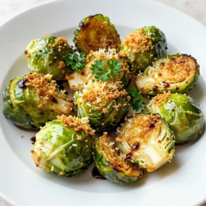 To make Parmesan roasted Brussels sprouts, gather these simple ingredients: - 1 lb fresh Brussels sprouts, trimmed and halved - 3 tablespoons extra virgin olive oil - 1/2 teaspoon garlic powder - 1/2 teaspoon smoked paprika - Sea salt and freshly cracked black pepper, to taste - 1/2 cup freshly grated Parmesan cheese - 1 tablespoon balsamic vinegar (optional) - Fresh parsley, finely chopped (optional) You can swap some ingredients for different flavors. For example: - Use a blend of oils like avocado oil for a richer taste. - Substitute garlic powder with fresh minced garlic for a stronger kick. - Instead of smoked paprika, try regular paprika or chili powder for heat. To elevate your dish, consider these extra touches: - Add crushed red pepper flakes for spice. - Toss in some lemon zest for freshness. - Use a sprinkle of lemon juice before serving for brightness. These tweaks can transform your Brussels sprouts into a dish full of flavor and charm! {{ingredient_image_2}} Start by preheating your oven to 425°F (220°C). This hot oven helps make the sprouts crispy. While the oven heats, prepare your Brussels sprouts. Trim the ends and slice them in half. This step helps them cook evenly. In a large bowl, add the halved Brussels sprouts. Pour in three tablespoons of extra virgin olive oil. Sprinkle in half a teaspoon of garlic powder and smoked paprika for warmth. Add sea salt and black pepper to taste. Toss everything together until each sprout is well-coated. This mix adds flavor to each bite. Now, spread the seasoned Brussels sprouts on a baking sheet. Make sure they sit in a single layer, cut sides down. This placement gives them a nice, crispy texture. Place the baking sheet in the middle of your preheated oven. Roast the sprouts for 20 minutes. At the halfway mark, flip the sprouts. This step ensures even cooking and browning. You want them golden and crispy, not soft and mushy. After 20 minutes, take the baking sheet out. Generously sprinkle half a cup of freshly grated Parmesan cheese over the hot sprouts. Make sure to cover them evenly. Then, return the baking sheet to the oven. Roast for an additional 5 to 7 minutes. Keep a close eye on them. You want the cheese to melt and turn golden-brown. This creates a deliciously crispy layer that adds depth to the dish. Enjoy the aroma as it fills your kitchen! To get your Brussels sprouts extra crispy, follow these tips: - Cut them evenly: Halve each sprout for uniform cooking. - Use enough oil: Coat them well with olive oil to help crisp them up. - Single layer: Spread them out on the baking sheet. Avoid stacking them; they will steam instead of roast. - Flip halfway: Turn them over in the oven to brown all sides. These steps will help you achieve that delightful crunch! You can elevate the taste of your Parmesan roasted Brussels sprouts in many ways: - Add spices: Try cayenne for heat or lemon zest for brightness. - Mix cheeses: Blend Parmesan with sharp cheddar or tangy feta for extra flavor. - Nuts and seeds: Toss in some pine nuts or sesame seeds for crunch. - Herbs: Fresh thyme or rosemary can add a lovely aroma. Feel free to experiment; each change can create a new flavor profile! These roasted Brussels sprouts make a perfect side dish. Here are some great pairings: - Meats: Serve them alongside grilled chicken or roasted pork. - Grains: They go well with quinoa or farro for a hearty meal. - Sauces: A drizzle of balsamic vinegar adds a nice touch. - Garnish: Top with fresh parsley for color and freshness. Make your meal shine by adding these tasty sides! Pro Tips Choose Fresh Brussels Sprouts: The fresher the Brussels sprouts, the better the flavor and texture. Look for bright green, firm sprouts without any yellowing or blemishes. Don't Overcrowd the Pan: Spreading the Brussels sprouts out in a single layer allows for better air circulation, which is essential for achieving that crispy texture. Experiment with Seasonings: Feel free to customize the flavor by experimenting with different spices and herbs. Adding a pinch of cayenne pepper or some lemon zest can enhance the dish even more. Serve Immediately: For the best taste and texture, serve the Brussels sprouts right after roasting. They are best enjoyed while they are still hot and crispy! {{image_4}} You can swap Parmesan for other cheeses for fun flavors. Try aged Gouda; it adds a nutty taste. Feta brings a tangy kick, while sharp cheddar offers a bold twist. For a creamy texture, use a blend of mozzarella and provolone. Each cheese changes the dish's profile, so feel free to experiment! To make Brussels sprouts a full meal, add protein. Chicken or turkey pairs well and makes it hearty. You could also toss in cooked bacon or pancetta for a savory touch. For a plant-based option, try chickpeas or lentils. These options boost nutrition and keep you full longer. If you want a vegan version, skip the cheese. Instead, try nutritional yeast for a cheesy flavor. You can also use vegan cheese if you prefer. For extra flavor, add a splash of lemon juice or balsamic vinegar. These small changes keep the dish vibrant and satisfying without any dairy. To keep your Parmesan roasted Brussels sprouts fresh, let them cool first. Place them in a shallow container. Cover it tightly with a lid or plastic wrap. This helps keep moisture in while preventing them from getting soggy. You can also use parchment paper between layers for extra protection. When ready to enjoy your leftovers, preheat your oven to 375°F (190°C). Spread the Brussels sprouts on a baking sheet. Bake for about 10-15 minutes. This method helps restore their crispiness. Avoid using the microwave, as it can make them soft. Store your cooked Brussels sprouts in the fridge for up to 3 days. If you notice any off smells or changes in texture, it’s best to toss them. Enjoying them fresh gives you the best flavor. You need to roast Brussels sprouts for about 25 to 27 minutes. Start by roasting them for 20 minutes. After that, flip them for even cooking. Then, add the Parmesan and roast for another 5 to 7 minutes. This timing will give you crispy, golden sprouts. Yes, you can use frozen Brussels sprouts. However, they may not get as crispy as fresh ones. Make sure to thaw and drain them well first. Pat them dry with a towel to remove excess moisture. This step helps them roast better. Parmesan Roasted Brussels sprouts go well with many meals. Try them with roasted chicken or grilled steak. They also complement pasta dishes nicely. For a vegetarian option, serve them with quinoa or a grain salad. Their rich flavor adds depth to any plate. This article covered how to make Parmesan roasted Brussels sprouts. We explored the best ingredients, roasting tips, and variations. You learned about serving ideas and how to store leftovers. Remember, crispy Brussels sprouts are a treat. Feel free to mix in different cheeses or proteins for a twist. Enjoy making this dish your own! Your kitchen will smell amazing, and your meals will shine. Now it's time to try it out and delight your taste buds!