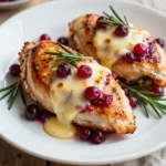 - 4 boneless, skinless chicken breasts - 1 cup fresh cranberries (or substitute with 1/2 cup cranberry sauce) - 8 oz Brie cheese, rind removed and cut into small chunks - 1 tablespoon honey - 1 teaspoon fresh rosemary, finely chopped (or substitute with 1/2 teaspoon dried rosemary) - Salt and pepper, to taste - 1 tablespoon olive oil The main ingredients give the dish its rich flavor. The chicken breasts are tender and juicy. Fresh cranberries add tartness, while Brie cheese brings creaminess. Honey balances the flavors and adds a hint of sweetness. Rosemary adds a fresh herbal note. - 1/2 cup breadcrumbs (optional, for a crispy topping) Breadcrumbs can give the dish a nice crunch. They add texture to the soft chicken and filling. If you love a crispy bite, sprinkle these on top before baking. - For cranberries, you can use 1/2 cup of cranberry sauce. - If you don’t have fresh rosemary, dried rosemary works fine. Use less since dried herbs are stronger. - You can swap Brie for other soft cheeses like Camembert or goat cheese if you prefer. These substitutions keep the dish flexible. You can adjust based on what you have at home. Each change will give a unique twist to the flavor. {{ingredient_image_2}} To start, take a medium saucepan and set it over medium heat. Add 1 cup of fresh cranberries and 1 tablespoon of honey. Cook this mixture for about 5 minutes. Stir it now and then. You want the cranberries to soften and burst. If you choose to use cranberry sauce, you can skip this step. Once the cranberries are ready, remove the pan from the heat. Stir in 1 teaspoon of finely chopped fresh rosemary. Let the filling cool a bit while you get the chicken ready. Next, grab your chicken breasts. Place each one between two sheets of plastic wrap or parchment paper. Using a meat mallet or a rolling pin, gently pound the chicken. Aim for an even thickness of about 1/2 inch. This helps the chicken cook evenly. It also makes stuffing easier. Now, it’s time to stuff the chicken. Season the inside of each breast with salt and pepper. Take 1-2 tablespoons of the cranberry filling and spoon it into the center of each breast. Add a few chunks of Brie cheese on top of the cranberry mix. Carefully fold the chicken over to cover the filling. Use toothpicks to secure the edges if needed. This keeps the filling from leaking during cooking. Heat a large, oven-safe skillet over medium-high heat. Add 1 tablespoon of olive oil to the skillet. Once the oil is hot, place the stuffed chicken breasts in the skillet. Sear them for about 3-4 minutes on each side. You want a nice, golden-brown crust. If you like a crispy topping, sprinkle 1/2 cup of breadcrumbs over the chicken. Then, transfer the skillet to a preheated oven at 375°F (190°C). Bake the chicken for 20-25 minutes. Check the internal temperature; it should be 165°F (75°C). After baking, remove the skillet from the oven. Let the chicken rest for 5 minutes. This helps the juices stay inside. Carefully take out the toothpicks before slicing the chicken into medallions. For a beautiful presentation, arrange the slices on a platter. You can garnish with fresh rosemary sprigs or a drizzle of honey. Serve it warm, along with a simple green salad or roasted vegetables. Enjoy your flavorful dinner delight! To keep your chicken juicy, start with even thickness. Pound the chicken to about 1/2 inch thick. This helps it cook evenly. Season the chicken well with salt and pepper before stuffing. Avoid overcooking the chicken. Use a meat thermometer to check for 165°F (75°C). Let the chicken rest for five minutes after baking. This allows the juices to settle back in. You can enhance the flavor by adding spices. Try garlic powder or thyme for extra taste. Pair this dish with simple sides like green salad or roasted veggies. A drizzle of honey can add sweetness to the plate. If you enjoy crunch, sprinkle breadcrumbs on top before baking. This gives a nice texture contrast. Use a large, oven-safe skillet for searing and baking. A meat mallet will help pound the chicken evenly. Make sure you have toothpicks handy to secure the chicken. A good meat thermometer is essential for checking doneness. Keep a medium saucepan ready for the cranberry filling. This will make the cooking process smooth and fun. Pro Tips Use Fresh Ingredients: Whenever possible, opt for fresh cranberries and herbs to enhance the flavor of your dish. Ensure Even Cooking: Pound the chicken breasts to an even thickness to help them cook uniformly and prevent drying out. Experiment with Cheese: While Brie is delicious, feel free to experiment with other soft cheeses like Camembert or goat cheese for a different flavor profile. Let It Rest: Allowing the chicken to rest after baking helps the juices redistribute, resulting in a juicier bite. {{image_4}} You can swap Brie for other cheeses. Cream cheese works well, offering a smooth texture. Goat cheese adds a tangy flavor that pairs nicely with cranberries. Cheddar gives a sharp bite and melts beautifully. If you're feeling adventurous, try gorgonzola for a rich and bold taste. While cranberries shine in this dish, you can explore other fruit fillings. Cherries make a sweet and tart option. Sliced apples mixed with cinnamon add warmth and comfort. For a tropical twist, try mango or pineapple. Each fruit brings a unique flavor to the chicken. For a low-carb meal, skip the breadcrumbs. You can use crushed nuts as a topping instead. Almonds or pecans give a nice crunch and flavor. If you need gluten-free options, check the labels on your breadcrumbs. Many brands offer gluten-free versions now. You can also use crushed pork rinds for a crispy topping that fits your needs. After you enjoy your delicious cranberry brie stuffed chicken, store any leftovers properly. Let the chicken cool down first. Place it in an airtight container. It will stay fresh in the fridge for up to three days. Make sure to keep the chicken sealed to avoid drying out. If you want to keep it longer, consider freezing it. To freeze the stuffed chicken, wrap each piece tightly in plastic wrap. You can also use aluminum foil for extra protection. Place the wrapped chicken in a freezer bag or a container. Label the bag with the date. The stuffed chicken can last in the freezer for up to three months. When you are ready to eat it, thaw it overnight in the fridge. Reheating is simple and helps keep the chicken tasty. You can use the oven or microwave. If using the oven, preheat it to 350°F (175°C). Place the chicken in a baking dish and cover it with foil. Heat for about 20 minutes or until warm. If using a microwave, place the chicken on a microwave-safe plate. Heat in short bursts, checking every minute until warm. Always ensure the chicken reaches an internal temperature of 165°F (75°C) before serving again. Yes, you can use chicken thighs. They are juicier and more flavorful. Thighs also have more fat, which adds richness. Just be sure to adjust the cooking time. Thighs may need a bit longer to cook through. Aim for an internal temperature of 165°F (75°C) like the breasts. Several sauces complement this dish well. Consider a balsamic glaze for a sweet and tangy kick. A light lemon butter sauce adds brightness. You can also try a simple garlic and herb sauce. These sauces enhance the flavors of the chicken and filling. You can prepare the stuffed chicken ahead. Stuff the chicken and store it in the fridge for up to a day. This keeps the flavors fresh. You can also make the cranberry filling the day before. Just reheat it before stuffing the chicken. Cook the chicken when you're ready for a quick meal. This dish pairs nicely with several sides. A simple green salad adds freshness. Roasted vegetables like carrots or Brussels sprouts work well too. Creamy mashed potatoes or garlic rice can round out the meal. Don't forget some crusty bread to soak up any sauce! This blog post covered how to make Cranberry Brie Stuffed Chicken. We discussed the key ingredients and optional toppings, along with suggested substitutions. I provided step-by-step instructions, tips for juicy chicken, and various ways to adjust the recipe. Storing leftovers and reheating tips were also included. In conclusion, you now have everything needed to make this tasty dish. Enjoy exploring different flavors and variations. Your creativity can turn this meal into something special. Happy cooking!