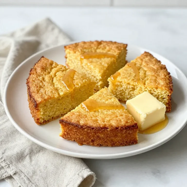 - 1 cup cornmeal - 1 cup all-purpose flour - 1/4 cup granulated sugar - 1 tablespoon baking powder - 1/2 teaspoon baking soda - 1/2 teaspoon salt - 1 cup buttermilk - 1/4 cup honey - 2 large eggs - 1/4 cup unsalted butter, melted - 1 tablespoon olive oil (for greasing) When I make honey buttermilk skillet cornbread, I use simple, fresh ingredients. Cornmeal gives it that classic texture. All-purpose flour adds lightness. Granulated sugar balances the flavors with a touch of sweetness. Baking powder and baking soda help the bread rise and become fluffy. Salt enhances all the flavors. Buttermilk makes the bread moist and tender. Honey not only sweetens but gives a nice flavor. Eggs provide structure. Finally, melted butter adds richness. Don't forget olive oil for greasing. It helps prevent sticking and adds flavor. - Alternatives for buttermilk: You can use regular milk with a splash of vinegar or lemon juice. This will mimic the tangy taste of buttermilk. - Honey substitutes: Maple syrup or agave nectar work well if you want a different sweetness. - Gluten-free options: Use a gluten-free flour blend instead of all-purpose flour. These swaps can change the taste and texture, but the cornbread will still be delicious. - How to measure cornmeal and flour correctly: Use a spoon to scoop flour or cornmeal into a measuring cup. Level it off with a knife for the right amount. Don’t pack it down. - Importance of using the right measuring tools: Use dry measuring cups for dry ingredients. This ensures you get the right amounts. Accurate measurements lead to better results in baking. {{ingredient_image_2}} To start, preheat your oven to 400°F (200°C). Place a 10-inch cast-iron skillet inside. This step is key for a crispy bottom. The heat from the skillet helps the cornbread form a nice crust. Without this, your cornbread might be soft and not as tasty. In a large bowl, combine the cornmeal, all-purpose flour, granulated sugar, baking powder, baking soda, and salt. Use a whisk to mix everything well. Whisking helps break up any lumps and ensures even distribution. This simple step makes your cornbread light and fluffy. In another bowl, whisk the buttermilk, honey, eggs, and melted butter until smooth. Pour this wet mixture into the dry ingredients. Use a spatula or wooden spoon to fold them together gently. Be careful not to overmix. A few lumps are okay! This keeps the cornbread tender and soft. Carefully take the hot skillet out of the oven. Add olive oil and swirl it to coat the bottom. This adds flavor and keeps the cornbread from sticking. Pour the batter into the hot skillet and spread it evenly. Bake for 20-25 minutes. The cornbread is done when the top is golden brown. A toothpick inserted in the center should come out clean. Let the cornbread cool in the skillet for about 10 minutes. This cooling time helps set the texture and makes slicing easier. Once cooled, cut it into wedges and serve warm. Enjoy your delicious honey buttermilk skillet cornbread! To get the best texture, follow these tips: - Use fresh ingredients. Old baking powder can ruin your cornbread. - Don’t overmix the batter. A few lumps are okay; they keep it fluffy. - Ensure your skillet is hot. This helps form a crispy crust. Common mistakes include: - Mixing too much. This makes the cornbread dense. - Skipping the preheat step. A hot skillet is key for that nice bottom. You can make your cornbread even tastier with these ideas: - Add jalapeños for heat. They add a nice kick. - Mix in cheese for a savory touch. Cheddar works great! - Top with honey, butter, or fresh herbs for extra flavor. Try using herbs like rosemary or thyme. They bring a fresh taste to each bite. Cornbread pairs well with many sides: - Serve with chili for a hearty meal. - Enjoy with greens like collard or kale. - Add a side of beans for a filling dish. For special occasions, present it on a wooden board. Drizzle honey over the top or add pats of butter. This makes it look inviting and delicious! Pro Tips Hot Skillet: Always preheat your cast-iron skillet in the oven. This step ensures a crispy crust that adds texture and flavor to the cornbread. Don’t Overmix: When combining wet and dry ingredients, mix just until incorporated. A few lumps are okay; overmixing can lead to a dense cornbread. Cooling Time: Let the cornbread cool in the skillet for about 10 minutes before slicing. This helps to set the texture and makes it easier to cut. Serving Suggestions: Enhance flavor and presentation by drizzling extra honey on top or adding a pat of butter to each warm slice before serving. {{image_4}} You can make cornbread sweet or savory. For a savory twist, add cheese or jalapeños. This adds a nice kick. Cheddar cheese works great. You can use sharp or mild cheese based on your taste. If you want a sweeter version, try using maple syrup instead of honey. Maple syrup gives a rich flavor, perfect for breakfast. If you need a gluten-free option, you can swap the all-purpose flour. Use gluten-free flours like almond flour or rice flour. You may need to mix different flours for the best texture. Baking times may change slightly, so check for doneness by using a toothpick. If it comes out clean, your cornbread is ready! Seasonal ingredients can enhance your cornbread. In fall, try adding pumpkin puree for a warm spice flavor. You can also mix in cranberries for a touch of tartness during the holidays. These additions make your cornbread fun and festive. Feel free to experiment based on what you have at home. To keep your cornbread fresh, place it in an airtight container. This helps avoid dryness. If you don’t have a container, wrap it tightly in plastic wrap. Store it in the fridge for best results. Cornbread tastes great cold or reheated. To freeze your cornbread, let it cool completely first. Cut it into wedges for easy use. Wrap each piece in plastic wrap and then place them in a freezer bag. Make sure to squeeze out any air to avoid freezer burn. When you want to eat it, take a piece out and let it thaw at room temperature. You can reheat it in the oven at 350°F (175°C) for about 10 minutes. It will taste fresh and warm again! Cornbread lasts about 3 to 5 days in the fridge. Make sure it is in a tight container. If you freeze it, it can last for about 2 to 3 months. Just remember to wrap it well. This way, you can enjoy your cornbread later without losing flavor or texture. Yes, you can. If you do not have buttermilk, use milk mixed with vinegar or lemon juice. Just add 1 tablespoon of vinegar or lemon juice to 1 cup of milk. Let it sit for 5-10 minutes. This makes a good substitute. You can also use plain yogurt or sour cream mixed with water. Aim for a similar consistency to buttermilk. To check if your cornbread is ready, look for a golden-brown top. Insert a toothpick into the center. If it comes out clean, your cornbread is done. You can also gently press the top; it should feel firm and springy. If it leaves an imprint, it needs more time. Sure! You can use a square baking dish or a muffin tin. If using a square dish, keep the baking time around 25-30 minutes. For muffins, bake for 15-20 minutes. Just make sure to grease the pans well. This helps prevent sticking and allows for easy serving. This blog post detailed how to make perfect cornbread using simple ingredients. We explored substitutions, measuring tips, and the right techniques for mixing and baking. I shared helpful tricks for achieving the best texture and flavor. You can now try variations that suit your taste and season. Finally, I showed you the best ways to store leftovers and keep them fresh. Enjoy making cornbread your way, and remember to have fun in the kitchen!