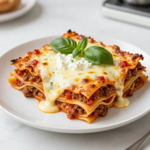 Making cheesy baked lasagna requires a few key ingredients that blend well together. Here&rsquo;s what you need: - 12 lasagna noodles - 1 pound ground beef (or your favorite plant-based substitute) - 2 cups ricotta cheese - 3 cups shredded mozzarella cheese - 1 cup grated Parmesan cheese - 1 (28-ounce) can crushed tomatoes - 1 onion, finely chopped - 3 cloves garlic, minced - 2 teaspoons dried basil - 1 teaspoon dried oregano - Salt and pepper to taste - 2 tablespoons olive oil - 1 egg, beaten - Fresh basil leaves for garnish Each ingredient plays a role in creating a delicious dish. The lasagna noodles form layers, while the ground beef or plant-based option provides protein. The cheese selection, including ricotta, mozzarella, and Parmesan, gives that wonderful cheesy flavor. Crushed tomatoes and seasonings like basil and oregano add depth to the sauce. Using fresh ingredients always makes the dish more tasty. You can adjust the spices to your liking. Want it spicier? Add some red pepper flakes! Prefer more herbs? Toss in some fresh oregano. This recipe is flexible and can cater to your taste buds. {{ingredient_image_2}} 1. First, preheat your oven to 375&deg;F (190&deg;C). This step makes sure your oven is hot when you bake. 2. Next, boil water in a large pot. Add the lasagna noodles and cook them until they are al dente. This usually takes about 8-10 minutes. Drain the noodles well and set them aside. 1. In a big skillet, heat 2 tablespoons of olive oil over medium heat. 2. Add one finely chopped onion and three minced garlic cloves. Saut&eacute; until the onion turns soft and clear. This takes about 3-5 minutes. 3. Now, add one pound of ground beef or your favorite plant-based substitute. Brown the meat by breaking it apart with a spatula until it&rsquo;s fully cooked. Drain any extra fat from the pan. 4. Stir in one 28-ounce can of crushed tomatoes, two teaspoons of dried basil, one teaspoon of dried oregano, and salt and pepper to taste. Let this sauce simmer for 10-15 minutes. This helps all the flavors mix well. 1. In a clean bowl, mix two cups of ricotta cheese, one beaten egg, and half a cup of grated Parmesan cheese. Stir until it looks smooth and creamy. 1. Grease a baking dish. Start with a thin layer of meat sauce at the bottom. 2. Place three lasagna noodles on top of the sauce. 3. Spread a layer of the ricotta mixture over the noodles. Add a sprinkle of shredded mozzarella cheese. 4. Add another layer of meat sauce. Keep repeating this until you use all the ingredients. Make sure the last layer is meat sauce. 5. Top the final layer of meat sauce with the rest of the mozzarella cheese and Parmesan cheese. 1. Cover the baking dish tightly with aluminum foil. Lightly spray the inside of the foil with cooking spray to prevent it from sticking. 2. Place the lasagna in the preheated oven and bake for 25 minutes. 3. After 25 minutes, remove the foil and bake for another 15-20 minutes. The cheese should be bubbly and golden brown when it&rsquo;s done. 1. Once out of the oven, let your lasagna rest for about 10 minutes. This makes it easier to slice. 2. Just before you serve, garnish with fresh basil leaves. This adds both color and flavor to your dish. Choosing fresh ingredients makes a big difference in taste. Use ripe tomatoes for sauce. Fresh herbs like basil or oregano add a nice touch. Check the expiration dates on your cheeses. Adjusting seasonings is key. Taste your sauce as it simmers. You can add more salt or pepper if needed. The way you layer your lasagna affects the final dish. Start with a thin layer of sauce to avoid sticking. Use three noodles per layer for great support. Alternate layers of meat sauce and cheese. You can mix up the cheese types for a fun twist. Try adding spinach or mushrooms too! Serve the lasagna in square portions for a neat look. Drizzle olive oil on top for extra flavor. Fresh basil leaves not only taste good but add color. Pair the dish with a crisp salad for a complete meal. A side of garlic bread also complements it well. Pro Tips Use Fresh Herbs: Fresh basil can elevate the flavor of your lasagna. Add it to your meat sauce or use it as a garnish just before serving for a burst of freshness. Layering Technique: Make sure to spread each layer evenly and not skimp on the sauce. This will ensure every bite is packed with flavor and moisture. Resting Time: Allow the lasagna to rest for at least 10 minutes after baking. This makes it easier to slice and helps the layers set properly. Customize Your Cheese: Feel free to mix different types of cheese for a unique flavor profile. Consider adding gouda or fontina for a richer taste. {{image_4}} You can make lasagna vegetarian by using vegetables. Try bell peppers, mushrooms, or zucchini. These add flavor and nutrition. If you want a vegan option, use plant-based meat. For cheese, look for dairy-free alternatives. Brands like Daiya or Violife work well in this dish. They melt nicely and taste great. Ground turkey or chicken can replace beef. They are lighter but still tasty. If you prefer pork, it adds a rich flavor. Adjust seasonings based on the meat you use. Turkey and chicken work well with more herbs. Pork may need a touch of sweetness. Want to make your lasagna special? Try adding spinach or kale. These greens boost nutrition without changing the taste. You can also use unexpected cheeses. Goat cheese or blue cheese adds a unique twist. Mix them into your layers for extra flavor. To store your baked lasagna, let it cool first. Place it in an airtight container. This keeps it fresh and tasty. You can store it in the fridge for about 3 to 5 days. If you want to enjoy it later, freezing is a great option. To freeze lasagna, wrap it tightly in plastic wrap. Then, cover it with foil for extra protection. This helps keep out air and moisture. You can freeze it for up to 3 months. When you&rsquo;re ready to eat, thaw it in the fridge overnight. To reheat, bake it at 350&deg;F (175&deg;C) for about 25 to 30 minutes. Cover it with foil to retain moisture. Remove the foil for the last 10 minutes to get that nice, crispy cheese on top! Baked lasagna cooks best at 375&deg;F (190&deg;C). Cover it with foil and bake for 25 minutes. After that, remove the foil and bake for another 15-20 minutes. This helps the cheese get bubbly and golden. The total cook time is about 40-45 minutes. Yes, you can use no-boil lasagna noodles. Just skip the cooking step for regular noodles. They will cook while baking. However, add a little extra sauce to ensure they soften well. This will help keep your lasagna moist and tasty. Lasagna pairs well with many side dishes. Consider serving a fresh garden salad. Garlic bread is also a great choice for dipping. For drinks, try a light red wine or sparkling water with lemon. These options balance the richness of the lasagna. Look for a few signs. The cheese should be bubbling and golden brown. The edges may also be slightly crispy. Use a knife or fork to check if the layers are hot and soft. Let it rest for about 10 minutes before slicing for easier serving. This lasagna recipe covers everything from ingredients to cooking methods. You learned how to prepare layers of noodles, sauce, and cheese for a delicious meal. Remember to experiment with flavors and ingredients to make it your own. Try different meats or go vegetarian. With these tips, your lasagna will impress everyone. Enjoy your cooking journey with this classic dish!