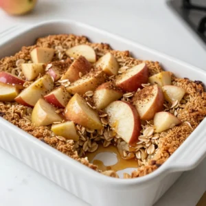 To make this Oatmeal Apple Breakfast Bake, gather these simple ingredients: - 2 cups rolled oats - 2 cups unsweetened almond milk (or your preferred milk) - 2 large apples, chopped (I like Granny Smith or Honeycrisp) - 1/2 cup maple syrup or honey - 1/4 cup unsweetened applesauce - 1 teaspoon ground cinnamon - 1/2 teaspoon ground nutmeg - 1/2 teaspoon pure vanilla extract - 1/4 teaspoon salt - 1/2 cup chopped walnuts or pecans (optional) - 1/4 cup raisins or dried cranberries (optional) You can swap some ingredients based on your needs. Here are a few ideas: - Use coconut milk instead of almond milk for a creamier texture. - If you don&rsquo;t have maple syrup, honey or agave syrup works well. - Applesauce can be replaced with mashed banana for a different flavor. - You can choose any nut or seed in place of walnuts or pecans. Want to kick up the flavor? Try these tasty additions: - Add 1/2 cup of shredded coconut for a tropical touch. - Mix in a handful of chopped dark chocolate for a sweet twist. - Sprinkle in some chia seeds or flaxseeds for added nutrition. - For a fun crunch, toss in some pumpkin seeds or sunflower seeds. {{ingredient_image_2}} First, set your oven to 350&deg;F (175&deg;C). Then, get a 9x13 inch baking dish. Lightly grease it with cooking spray or a bit of oil. This helps the bake not stick. In a large bowl, mix 2 cups of rolled oats with 2 cups of almond milk. Add 1/2 cup of maple syrup or honey and 1/4 cup of applesauce. Then, stir in the chopped apples, 1 teaspoon of cinnamon, 1/2 teaspoon of nutmeg, 1/4 teaspoon of salt, and 1/2 teaspoon of vanilla extract. Make sure everything blends well. If you like, fold in 1/2 cup of chopped walnuts or pecans and 1/4 cup of raisins or dried cranberries. This adds flavor and crunch. Pour the mixture into the greased baking dish. Spread it evenly across the dish. For a tasty touch, you can add more chopped apples and sprinkle some cinnamon on top. Now, place the dish in the oven and bake it for 30 to 35 minutes. It is done when the top is golden and firm. When it&rsquo;s ready, take it out of the oven and let it cool for a few minutes. Cut it into squares. Serve it warm. If you want, drizzle some extra maple syrup on top for added sweetness. Enjoy your delicious oatmeal apple breakfast bake! For the Oatmeal Apple Breakfast Bake, I prefer using Granny Smith or Honeycrisp apples. These apples offer a great balance of sweetness and tartness. This mix brings out the best flavor in the dish. You can also try Fuji or Gala apples if you want a sweeter taste. Just remember to chop them small for even cooking. You can easily make this recipe vegan. Just use almond milk or any plant-based milk. For the sweetener, use maple syrup instead of honey. To make it gluten-free, ensure you use certified gluten-free oats. This way, everyone can enjoy this tasty bake without worry. Serving your oatmeal bake warm makes it extra cozy. The flavors blend better when it&rsquo;s hot. You can drizzle more maple syrup on top for added sweetness. If you prefer it cold, let it cool completely. It makes a nice snack or quick breakfast. Either way, enjoy every bite! Pro Tips Choose the Right Apples: For a perfect balance of tartness and sweetness, use a mix of Granny Smith and Honeycrisp apples. Soak the Oats: Letting the rolled oats soak in the almond milk for a few minutes before mixing can enhance the creaminess of the bake. Experiment with Spices: Feel free to add additional spices like ginger or allspice for a more complex flavor profile. Customize Your Toppings: Top with your favorite nuts or seeds, and consider adding a dollop of yogurt for extra creaminess when serving. {{image_4}} You can easily make this dish nut-free. Just skip the walnuts or pecans. You won&rsquo;t lose flavor or texture! Instead, add more apples or toss in some seeds. Sunflower seeds or pumpkin seeds work great. They add crunch and keep it fun. Want to change up the taste? Spice it up! You can add ginger for warmth or cardamom for a sweet kick. Try mixing in a pinch of cloves for a cozy fall flavor. These spices make each bite exciting. Experiment with different blends to find your favorite. You can turn this bake sweet or savory! For a sweet twist, add chocolate chips or dried fruit. If you prefer savory, try adding cheese or cooked sausage. Chopped spinach or saut&eacute;ed veggies can also add a tasty twist. Both versions will satisfy your breakfast cravings! To keep your oatmeal apple breakfast bake fresh, let it cool first. Once cool, cover it tightly with plastic wrap or transfer it to an airtight container. Store it in the fridge for up to five days. This keeps the flavors intact and makes it easy to enjoy later. When you are ready to eat, preheat your oven to 350&deg;F (175&deg;C). Place a serving of the breakfast bake in a baking dish. Cover it with foil to prevent it from drying out. Heat for about 15-20 minutes until warm. You can also microwave individual servings for 1-2 minutes. Just watch to avoid overheating. If you want to enjoy this dish later, freezing is a great option. Cut the bake into squares and let them cool completely. Wrap each square in plastic wrap and then place them in a freezer-safe bag. This way, you can enjoy this tasty treat for up to three months. When you are ready to eat, thaw overnight in the fridge and reheat as mentioned before. Yes, you can prepare this breakfast bake a day before. Just mix all the ingredients and place them in the baking dish. Cover it tightly and store it in the fridge. When you wake up, just pop it in the oven. This makes mornings simple and stress-free. If you want to switch sweeteners, there are many options. You can use brown sugar, agave syrup, or coconut sugar. Each brings a unique flavor. Just keep the amount similar to maple syrup or honey in the recipe. Feel free to mix and match to find your favorite. The Oatmeal Apple Breakfast Bake lasts about 4 to 5 days in the fridge. Make sure to store it in an airtight container. When you&rsquo;re ready to eat, just reheat a portion in the microwave or oven. Enjoy it warm for a cozy breakfast treat! You&rsquo;ve learned how to make a tasty Oatmeal Apple Breakfast Bake. We went through all the key ingredients, step-by-step instructions, and creative ways to add flavor. You now know how to store leftovers and the answers to common questions. Embrace the chance to make this meal your own. Try different add-ins or variations. Enjoy it warm or cold as you please. Most of all, have fun experimenting with this healthy breakfast option.