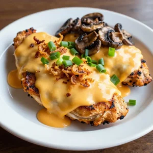 - 4 boneless, skinless chicken breasts - 1 teaspoon garlic powder - 1 teaspoon onion powder - 1 teaspoon smoked paprika - 1 teaspoon freshly ground black pepper - 1 teaspoon sea salt - 1 tablespoon extra virgin olive oil - 1 cup Monterey Jack cheese, freshly shredded - 1 cup sharp cheddar cheese, freshly shredded - 1 cup saut&eacute;ed mushrooms - 1/2 cup crispy fried onions - 1/4 cup green onions, finely chopped For a lighter version, use skinless chicken thighs instead of breasts. You can also use low-fat cheese to reduce calories. If you're dairy-free, try a plant-based cheese. For gluten-free, ensure your seasoning mix is gluten-free. {{ingredient_image_2}} Start by preheating your oven to 375&deg;F (190&deg;C). This step warms the oven for the chicken. Next, grab a small bowl. In it, mix one teaspoon each of garlic powder, onion powder, smoked paprika, black pepper, and sea salt. This mix packs a punch! Take your four chicken breasts and drizzle with one tablespoon of olive oil. Make sure each breast gets a nice coat. Then, rub the spice mix all over the chicken. You want every bite to be full of flavor. Heat an oven-safe skillet over medium-high heat. Add one tablespoon of olive oil to the hot skillet. Carefully place the seasoned chicken breasts in the skillet. Sear each side for about 4-5 minutes. Look for a rich golden-brown color. This step locks in the juices and builds flavor. Once the chicken is seared, remove the skillet from the heat. If you like mushrooms, scatter one cup of saut&eacute;ed mushrooms over the chicken. Next, sprinkle one cup each of shredded Monterey Jack and sharp cheddar cheese on top. Make sure to cover the chicken well for that cheesy goodness. Now, place the skillet in your preheated oven. Bake for 20-25 minutes. Check that the chicken reaches 165&deg;F (75&deg;C) inside. When the cheese has melted and is bubbly, it&rsquo;s time to take it out. Add half a cup of crispy fried onions on top for a nice crunch. Lastly, sprinkle with a quarter cup of finely chopped green onions before serving. Enjoy the beauty of your creation! To make the best Texas Roadhouse Smothered Chicken, focus on the seasoning. Use fresh spices for more flavor. Mix garlic powder, onion powder, smoked paprika, black pepper, and sea salt well. Rub the mix all over the chicken. This step makes a big difference. It helps the chicken taste amazing and juicy. For the perfect cheese melt, use freshly shredded cheese. Monterey Jack and sharp cheddar work great together. Spread it evenly over the chicken. If you want a gooey texture, bake it until the cheese bubbles and turns golden. Avoid pre-shredded cheese; it often has additives that prevent melting well. How you serve the chicken matters. For a rustic look, keep it in the skillet. It looks nice and is easy to serve. To impress guests, place each chicken breast on a plate. Add a sprinkle of green onions on top for color. Pair it with vegetables or mashed potatoes for a full meal. This makes the dish pop and look inviting. Pro Tips Perfectly Sear the Chicken: Ensure your skillet is hot enough before adding the chicken. A good sear locks in juices and enhances flavor. Cheese Choices: Mixing different types of cheese like Monterey Jack and sharp cheddar provides a rich flavor and creamy texture. Experiment with others like Gouda or Pepper Jack! Mushroom Magic: If using mushrooms, saut&eacute; them until golden brown before adding to the chicken. This enhances their flavor and texture. Let it Rest: After baking, allow the chicken to rest for a few minutes. This helps the juices redistribute for a moist and tender bite. {{image_4}} You can switch out the chicken for other meats. Try turkey or pork chops for a tasty twist. Both options work well with the same seasonings and cheese. If you want a lighter meal, consider using tofu or tempeh. These plant-based proteins absorb flavors well and offer a nice texture. Adding vegetables can boost flavor and nutrition. You can mix in spinach, bell peppers, or zucchini. These veggies add color and taste. Saut&eacute; them first to soften and enhance their flavors. You can also try mixing in roasted garlic for a deeper taste. Cheese lovers can experiment with different types. Swap Monterey Jack for pepper jack for a spicy kick. Gouda or fontina can add a creamy texture. Mixing cheeses can create unique flavors. Try blending mozzarella with cheddar for a classic taste that melts beautifully. After you cook Texas Roadhouse Smothered Chicken, let it cool down. Place it in an airtight container. This keeps it fresh and safe. You can store it in the fridge for up to three days. Always check for any off smells or changes in texture before eating. If you want to enjoy this dish later, freezing is a great option. First, let the chicken cool completely. Wrap each piece in plastic wrap, then place them in a freezer-safe bag. Remove as much air as you can. This helps prevent freezer burn. You can freeze it for up to three months. Just remember to label it with the date. To reheat, take the chicken out of the fridge or freezer. If frozen, let it thaw overnight in the fridge. Preheat your oven to 350&deg;F (175&deg;C). Place the chicken in an oven-safe dish and cover it with foil to keep it moist. Heat for about 20 minutes or until it reaches 165&deg;F (75&deg;C). You can also reheat in the microwave, but the oven keeps the cheese nice and melty. Enjoy your meal! Texas Roadhouse Smothered Chicken is a juicy chicken dish topped with cheese and mushrooms. It features boneless chicken breasts seasoned to perfection. The dish is baked until the cheese melts and bubbles. Crispy fried onions add a delightful crunch on top. This meal is rich, savory, and very satisfying. Yes, you can skip the mushrooms if you prefer. The dish will still taste great without them. However, mushrooms add a savory depth that many enjoy. If you leave them out, consider adding extra seasoning or herbs for flavor. To get the best cheese melt, use freshly shredded cheese. Pre-shredded cheese often contains anti-caking agents that can affect melt quality. Sprinkle the cheese evenly on top of the chicken before baking. Bake until the cheese is bubbly and slightly golden for that perfect melt. Smothered chicken goes well with many sides. Here are some great options: - Mashed potatoes for creaminess - Steamed green beans for crunch - A fresh garden salad for brightness - Rice pilaf for a hearty touch You can mix and match these sides to create a balanced meal. This guide covered all you need for Texas Roadhouse Smothered Chicken. We discussed key ingredients, cooking steps, and tips to enhance flavor. Remember to explore variations for proteins and veggies. Don&rsquo;t forget the importance of proper storage and reheating. With these insights, you can make a tasty meal. Enjoy the process and have fun in the kitchen!