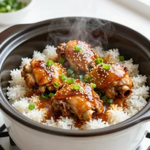 To create this tasty dish, gather these main ingredients: - 4 bone-in chicken thighs (skin removed for a healthier option) - 1/2 cup honey - 1/4 cup low-sodium soy sauce - 4 cloves garlic, finely minced - 1 tablespoon freshly grated ginger - 2 tablespoons rice vinegar - 1/2 teaspoon freshly cracked black pepper - 1 cup chicken broth These ingredients work together to create a sweet and savory sauce that makes the chicken shine. The honey gives a nice sweetness, while the soy sauce adds depth. Garlic and ginger bring warmth and flavor. You can spice things up with these optional ingredients: - 1/4 teaspoon red pepper flakes (for a spicy twist) - 2 green onions, finely sliced (for garnish) - Sesame seeds (for garnish) Adding red pepper flakes gives a kick to the dish. Green onions and sesame seeds make for a beautiful presentation and extra flavor. For this recipe, you will need: - Slow cooker - Medium mixing bowl - Whisk - Small saucepan (optional for thickening the sauce) Using a slow cooker ensures that the chicken becomes tender and juicy. A mixing bowl and whisk help blend the sauce well. A saucepan is optional for those who want a thicker sauce. {{ingredient_image_2}} To make the honey garlic sauce, start with a medium bowl. Add 1/2 cup of honey to the bowl. Next, pour in 1/4 cup of low-sodium soy sauce. Then, add 4 cloves of finely minced garlic and 1 tablespoon of freshly grated ginger. Include 2 tablespoons of rice vinegar, 1/2 teaspoon of cracked black pepper, and 1/4 teaspoon of red pepper flakes for some heat, if desired. Whisk these ingredients together until everything is well mixed. This sauce will give your chicken a rich, sweet, and savory flavor that is hard to resist. Now, take your slow cooker and place 4 bone-in chicken thighs at the bottom, skin-side up. Make sure they are arranged neatly. Pour the honey garlic sauce over the chicken, ensuring that each piece is coated well. This step helps the flavors soak into the meat. After that, carefully pour 1 cup of chicken broth around the chicken. This creates a tasty sauce without losing the honey-garlic goodness on the chicken. With the ingredients layered, secure the lid on your slow cooker. You have two options for cooking time. If you choose low heat, set it to cook for 6 hours. For a quicker method, set it to high and cook for 3 hours. Either way, you will know the chicken is done when it becomes fork-tender and fully cooked. This slow cooking method helps to keep the chicken juicy and full of flavor. To get tender chicken thighs, use bone-in pieces. The bone adds flavor and keeps the meat juicy. Remove the skin for a healthier dish. Cooking on low heat for six hours is best. This slow method breaks down the fat and makes the meat fork-tender. Always check the chicken near the end. It should be juicy and easily pull away from the bone. If you want a thicker sauce, transfer the liquid to a saucepan after cooking. Heat it over medium until it simmers. Stir it often to prevent burning. Let it reduce by half. This makes the sauce rich and concentrated. Pour the thickened sauce over the chicken before serving. It adds a beautiful glaze that enhances the dish. Presentation matters when serving this dish. Slice green onions and sprinkle them on top for color. Add a few sesame seeds for an extra pop. This not only looks good but adds a nice crunch. Serve the chicken over fluffy jasmine rice or quinoa. Pair it with steamed broccoli or a fresh salad for balance. These simple touches elevate your meal and impress your guests. Pro Tips Marinate for More Flavor: For enhanced flavor, marinate the chicken thighs in the honey garlic sauce for at least 30 minutes or up to overnight before cooking. Thicker Sauce Option: If you prefer a thicker sauce, reduce the cooking liquid in a saucepan after removing the chicken. This will intensify the flavors. Use Skin-On for Extra Crispiness: If you enjoy crispy skin, consider using skin-on chicken thighs and broil them for a few minutes after slow cooking. Flavor Variations: Experiment with different ingredients such as adding orange juice for a citrus twist or swapping honey for maple syrup for a unique flavor profile. {{image_4}} Want some heat? Add red pepper flakes! Just use 1/2 teaspoon for a spicy kick. This change makes the dish more exciting. The honey balances the heat well. If you like spice, try it! Add veggies for a one-pot meal. Carrots, bell peppers, or snap peas work great. Chop them into bite-sized pieces. Place them in the slow cooker with the chicken. The veggies soak up the tasty sauce. This makes your meal colorful and healthy! Serve the chicken over rice or quinoa. Both options soak up the delicious sauce. You can also add a side salad. A fresh salad adds crunch and brightness. For a complete meal, pair with steamed broccoli. It adds color and nutrients to your plate. Enjoy the flavors! After enjoying your slow cooker honey garlic chicken thighs, let any leftovers cool down. Place the chicken in an airtight container. Pour any leftover sauce over the top. This keeps the chicken moist. Store the container in the fridge for up to three days. Label it with the date to track freshness easily. To reheat your chicken, use the microwave or stovetop. For the microwave, place the chicken on a plate. Cover it with a microwave-safe lid or wrap. Heat in short bursts of 30 seconds. Stir the sauce if needed. For stovetop, warm the chicken in a pan over low heat. Add a splash of broth or water to keep it juicy. This method enhances the flavor and texture. If you want to save your honey garlic chicken thighs for later, freezing is a great option. Wrap each piece tightly in plastic wrap, then place them in a freezer bag. Remove as much air as possible before sealing. Label the bags with the date. You can freeze the chicken for up to three months. When ready to eat, thaw it in the fridge overnight. Then, reheat as described above for tasty results. Yes, you can use boneless chicken thighs. They cook faster and are easier to eat. Make sure to adjust the cooking time. Boneless thighs need about 4 hours on low or 2 hours on high. Check the internal temperature for safety. The chicken should reach 165&deg;F (75&deg;C). Use a meat thermometer for accuracy. If you don&rsquo;t have one, check that the meat is no longer pink and juices run clear. The chicken should feel tender when you poke it with a fork. I love serving honey garlic chicken with fluffy rice or quinoa. These grains soak up the tasty sauce. Steamed broccoli or a fresh green salad also works well. They add color and balance to your meal. For a fun twist, try a side of roasted sweet potatoes. Each side enhances the dish's flavors. This guide covered everything you need for honey garlic chicken thighs. We discussed key ingredients, cooking steps, and useful tips. You can customize your dish with variations for added flavor. Don't forget proper storage methods for leftover meals. Enjoy experimenting with your recipes and impressing your family. With practice, you'll make delicious meals that everyone loves. Trust your skills, and happy cooking!