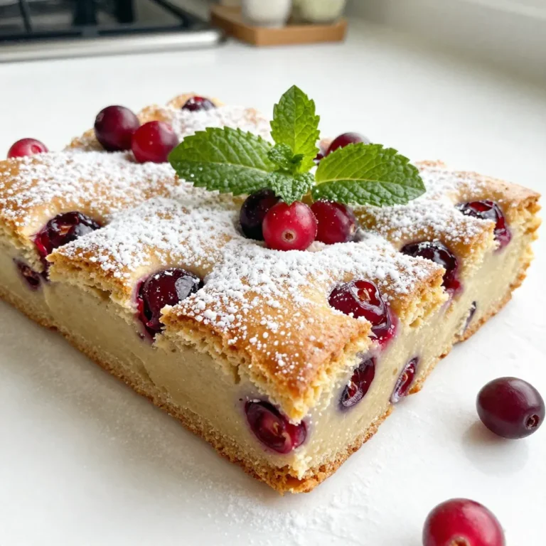 You can use 2 cups of fresh or frozen cranberries. Fresh cranberries add a bright flavor. Frozen cranberries work well too. They are easy to find and save time. You need 1 cup of granulated sugar. This helps balance the tartness of the cranberries. You can add more sugar for serving if you like sweeter bars. Gather these key items: - 1 cup unsalted butter, softened - 2 cups all-purpose flour - 1/2 teaspoon baking powder - 1/4 teaspoon salt - 2 large eggs - 1 teaspoon pure vanilla extract - 1/2 teaspoon ground cinnamon These ingredients create a rich, soft base for the bars. For added crunch, you can fold in 1 cup of chopped walnuts or pecans. They give a nice texture and flavor to the bars. If you want to skip nuts, that’s fine too! {{ingredient_image_2}} First, preheat your oven to 350°F (175°C). Grab a 9x13-inch baking pan. Grease the pan with butter or non-stick spray. This will help the bars come out easily after baking. In a medium saucepan, add 2 cups of cranberries and 1 cup of sugar. Cook this mixture over medium heat. Stir it often until the cranberries burst and the mix thickens. This takes about 5-8 minutes. Once it's thick, take it off the heat and let it cool a bit. Now, take a large mixing bowl. Beat 1 cup of softened butter with an electric mixer. Add in another cup of sugar. Mix this for about 2-3 minutes until it's light and fluffy. Next, add 2 large eggs one at a time. Mix well after each egg. Finally, stir in 1 teaspoon of vanilla extract. In a separate bowl, whisk together 2 cups of flour, 1/2 teaspoon of baking powder, 1/4 teaspoon of salt, and 1/2 teaspoon of ground cinnamon. This helps to distribute all the dry ingredients evenly. Pour the dry mixture into the wet mixture. Mix gently until just combined. Be careful not to overmix. If you want a crunch, fold in 1 cup of chopped walnuts or pecans. Spread half of the batter into the greased pan. Pour the cooled cranberry mixture on top, spreading it evenly. Finally, dollop the rest of the batter on top, leaving some cranberries visible. Place the pan in the oven. Bake for about 30-35 minutes. The bars should turn golden brown. A toothpick inserted in the center should come out clean. When done, take them out and let them cool completely in the pan on a wire rack. Once cool, cut into squares or rectangles. Dust with powdered sugar before serving for a festive look. To get the best texture in your cranberry bars, pay attention to your mixing. When you blend the wet and dry ingredients, mix just until combined. Overmixing makes the bars tough. Keep the batter fluffy. This gives the bars a light feel. Also, avoid using cold butter. Softened butter works best. It helps create a smooth batter that rises well in the oven. Boost the flavor of your bars with simple tweaks. Add a pinch of nutmeg alongside the cinnamon for warmth. Fresh orange zest brings a bright taste. You can also swap out some sugar for brown sugar. This adds a rich, caramel-like flavor. If you love nuts, use toasted walnuts or pecans. Toasting brings out their flavor. Feel free to experiment with spices to find your favorite mix. Make your cranberry bars look as good as they taste. Dust the top with powdered sugar before serving. This adds a festive touch. Serve the bars on a colorful platter for a bright display. Garnish with fresh cranberries or mint leaves for a pop of color. You can even place a few sprigs of rosemary for a lovely aroma. These small details will impress your guests. Pro Tips Use Fresh Cranberries: Fresh cranberries provide a more vibrant color and tartness compared to frozen. If using frozen, ensure they are fully thawed and drained before cooking. Customize Sweetness: Adjust the sugar in the cranberry mixture based on your preference for sweetness. If you enjoy a more tart flavor, reduce the sugar slightly. Check Doneness Early: Ovens can vary in temperature. Start checking the bars at the 25-minute mark to prevent over-baking. Storage Tips: Store the bliss bars in an airtight container at room temperature for up to 3 days, or refrigerate for longer freshness. {{image_4}} You can mix up the crust for your Cranberry Christmas Bars. Instead of the basic butter and flour base, try using graham cracker crumbs. This adds a nice crunch and a hint of sweetness. You can also swap in almond flour for a gluten-free option. Just remember to adjust the butter and sugar as needed. These changes keep the bars fresh and exciting. For toppings, think beyond powdered sugar. You might like to sprinkle some oats on top for texture. A drizzle of chocolate can add a rich flavor, too. For a fruity twist, use orange zest or a few slivers of lemon. These options can give your bars a unique flair that impresses everyone. Incorporate seasonal spices to elevate your bars. Adding nutmeg or allspice can bring warmth. You could also mix in some fresh orange juice or zest. This will brighten the flavors and tie them to the holiday spirit. If you want a fun twist, try adding a splash of peppermint extract. It gives a festive touch that everyone will love. To keep your Cranberry Christmas Bars fresh, store them in an airtight container. Place parchment paper between layers to avoid sticking. You can keep them at room temperature for up to three days. For longer freshness, store them in the fridge for up to a week. If you want to maintain their taste and texture, avoid leaving them out in the open. Freezing is a great option if you want to save some bars for later. First, let the bars cool completely. Then, cut them into squares or rectangles. Wrap each piece in plastic wrap. Place the wrapped bars in a freezer-safe container or bag. This method helps keep them fresh for about three months. When you’re ready to enjoy, just thaw them in the fridge overnight. If you want to warm up your bars, it’s simple. Preheat your oven to 350°F (175°C). Place the bars on a baking sheet and cover them with foil. Heat for about 10-15 minutes. This warms them without making them dry. You can also use the microwave. Heat each bar for about 15-20 seconds. Enjoy them warm for a cozy treat! To make these bars from scratch, start with fresh or frozen cranberries. Cook them with sugar until they burst. This makes a sweet filling. Next, beat butter and sugar until fluffy. Add eggs and vanilla, mixing well. In another bowl, mix flour, baking powder, salt, and cinnamon. Combine the wet and dry mixes. Fold in nuts if you like. Layer half the batter in a greased pan, add the cranberry filling, and top with the rest of the batter. Bake until golden. Cool and cut into bars. Yes, you can use dried cranberries. However, they are sweeter and less tart. So, cut back on sugar. Soak them in warm water for about 20 minutes. This helps them soften. After soaking, drain and add them where you would use fresh cranberries. The bars will taste different but still delicious. If you cannot use walnuts or pecans, try other nuts. Almonds or hazelnuts work well. You can also use seeds like sunflower or pumpkin seeds. If you prefer no nuts, leave them out. The bars will still taste great without the crunch. These cranberry bars last about 5 days at room temperature. Store them in an airtight container to keep them fresh. You can also refrigerate them for up to a week. If you want to keep them longer, consider freezing them. Yes, making these bars ahead of time is a great idea. You can bake them a day or two before your event. Just store them in an airtight container. If you freeze them, wrap them well. Thaw them in the fridge before serving, and dust with powdered sugar for a festive touch. Cranberry bars blend sweet and tart flavors, making them a festive treat. We covered ingredients like fresh cranberries, sweeteners, and baking essentials. Then, we went through each step—from preparing your pan to mixing and baking. I shared tips for perfect texture, flavor boosts, and great presentations. Try variations with different crusts or toppings to personalize your bars. For best storage, keep them in a cool place or freeze them. Making these bars can be simple and fun. Enjoy your delicious creations!