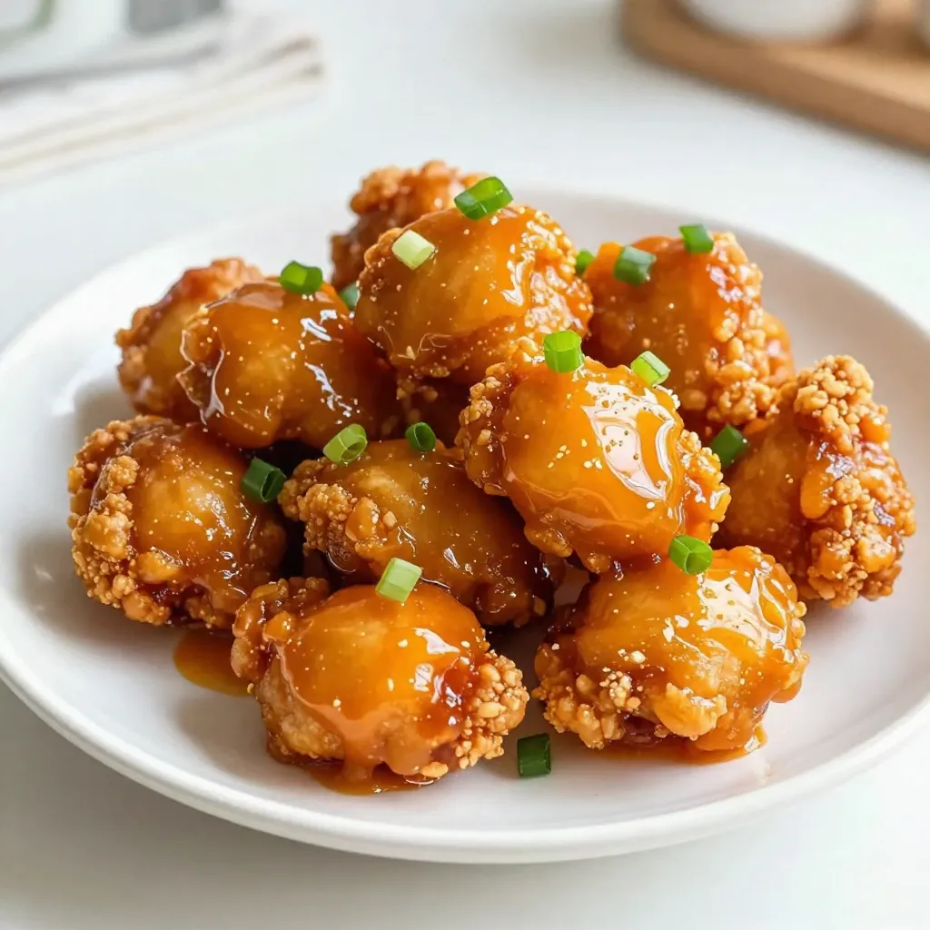 - 1 lb boneless, skinless chicken thighs, cut into bite-sized pieces - 1/2 cup cornstarch - 1 cup fresh orange juice - 1/2 teaspoon salt - 1/4 teaspoon black pepper - 1/4 teaspoon garlic powder - 1/4 teaspoon ginger powder - 2 tablespoons soy sauce - 2 tablespoons honey - 1 tablespoon rice vinegar - 1 teaspoon sesame oil - 2 green onions, finely chopped - Optional: sesame seeds The main ingredients in my Minute Crispy Orange Chicken create a fantastic flavor. I use chicken thighs for their juicy texture. Cornstarch gives the chicken that amazing crunch. Fresh orange juice adds a bright, sweet taste. For the seasoning and sauce, I keep it simple yet flavorful. Salt and pepper enhance the chicken. Garlic and ginger powder bring warmth. The soy sauce adds umami, while honey balances with sweetness. Rice vinegar gives a nice tang, and sesame oil adds richness. Don't forget the garnish! Chopped green onions add a fresh crunch. If you like, sprinkle sesame seeds on top for extra flair. Each ingredient works together to make a dish that bursts with flavor and texture. {{ingredient_image_2}} 1. Start by mixing the dry ingredients. In a large bowl, combine cornstarch, salt, black pepper, garlic powder, and ginger powder. Stir these until they blend well. 2. Now, it’s time to coat the chicken. Take the bite-sized chicken pieces and add them to the bowl. Toss the chicken pieces in the cornstarch mixture. Make sure each piece gets a good coat. This is key for that crispy texture. 1. Next, we need to fry the chicken. In a deep skillet or wok, heat about 1 inch of vegetable oil over medium-high heat. The oil should reach around 350°F. To check, drop in a small piece of chicken. If it sizzles, you're ready to fry. 2. Carefully add the chicken pieces to the hot oil in batches. Avoid crowding the pan; this helps keep the oil hot. Fry each batch for about 3-4 minutes. Look for a golden brown color and that perfect crispiness. Once done, use a slotted spoon to transfer the chicken to a paper towel-lined plate. This will help soak up extra oil. 1. While the chicken fries, you can make the orange sauce. In a separate saucepan, combine orange juice, soy sauce, honey, rice vinegar, and sesame oil. Stir this mixture together. 2. Place the saucepan over medium heat. Let it simmer gently for about 3-4 minutes. Watch for it to thicken slightly. Once it reaches the right consistency, remove it from the heat. 3. After making the sauce, add the crispy fried chicken to the saucepan. Toss gently to coat all the pieces in the flavorful sauce. Enjoy the sweet and tangy balance! To get that perfect crunch, coating the chicken is key. Use the cornstarch mix to cover each piece well. This helps create a crispy outer layer when frying. The frying temperature matters too. Aim for about 350°F. Test the oil with a small chicken piece. If it sizzles, you’re ready to go. Fry in small batches; this keeps the oil hot and crispy. Balancing sweetness and tang is important. You can adjust the honey for more sweetness or add a bit more rice vinegar for tang. Taste as you go to find your perfect mix. For sauce consistency, simmer the sauce until it thickens just right. It should cling to the chicken but not be too thick. Stir it often to avoid burning. Serving suggestions can enhance your dish. Place the crispy orange chicken over a bed of steamed rice. This adds color and texture. Garnishing is fun! Use finely chopped green onions for a fresh touch. A sprinkle of sesame seeds can add crunch and flair. Make it look as good as it tastes! Pro Tips Choose the Right Chicken: Opt for boneless, skinless chicken thighs for a juicier and more flavorful result compared to chicken breasts. Coat Evenly: Make sure each piece of chicken is thoroughly coated with the cornstarch mixture to achieve maximum crispiness when frying. Maintain Oil Temperature: Keep an eye on the oil temperature while frying; if it drops too low, the chicken will absorb more oil and become soggy. Garnish for Appeal: Don’t skip the green onion garnish, as it adds a pop of color and freshness that enhances the dish visually and flavor-wise. {{image_4}} You can change up the protein in this dish. - Using chicken breasts: Chicken breasts work well too. They are leaner and will still taste great. Cut them into bite-sized pieces just like the thighs. - Plant-based options: If you want a vegan dish, try using tofu or tempeh. Press the tofu to remove moisture, then cut it into cubes. Coat and fry them the same way as the chicken. The sauce can bring a new twist to the dish. - Adding spice with chili sauce: If you like heat, mix in some chili sauce. This will give your orange chicken a spicy kick. Start with a small amount and add more to taste. - Alternative citrus options: Instead of orange juice, you can use lemon or lime juice. Each will give a different, but tasty, flavor to the dish. How you serve this dish can make a big difference. - Pairing with rice or noodles: I love serving this over steamed rice or noodles. It soaks up the sauce and makes the meal filling. - Adding vegetables for a complete meal: Include some stir-fried vegetables like broccoli or bell peppers. This adds color and nutrition to your plate. Plus, it adds a nice crunch! To keep your Minute Crispy Orange Chicken fresh, follow these steps: - Refrigeration: Place leftovers in an airtight container. This helps keep the chicken moist. Store it in the fridge for up to three days. Make sure it cools down before sealing. - Freezing: For longer storage, freeze the chicken in a freezer-safe bag. Remove as much air as you can. It will last for about three months. When ready to eat, thaw it in the fridge overnight. When it's time to enjoy your leftovers, how you reheat matters: - Oven vs. Microwave: Use the oven for best results. Preheat it to 375°F. Place the chicken on a baking sheet. Heat for about 10-15 minutes. This keeps it crispy. The microwave can make the chicken soggy, so avoid it if you can. - Keeping the Chicken Crispy: To maintain crispiness, cover the chicken lightly with foil in the oven. This helps it warm evenly without losing its crunch. Enjoy your tasty meal again! Yes, you can use chicken breast. However, chicken thighs have more fat. This fat gives them a juicier texture. Chicken breast may dry out when cooked. For best results, if using breast, watch cooking time closely. You want it tender, not dry. If you need a substitute, consider these options: - Lemon juice offers a tart flavor. - Pineapple juice adds sweetness. - Grapefruit juice gives a zesty kick. Each option will change the taste, so pick one that suits your dish. To keep your chicken crispy: - Let the fried chicken sit on a wire rack, not paper towels. This keeps air flow. - Store in a single layer, so pieces don’t stick together. - Reheat in the oven to keep the crunch. Avoid the microwave; it makes chicken soggy. In this post, we explored a delicious orange chicken recipe. We covered the main ingredients, from chicken thighs to cornstarch and orange juice. You learned how to season and make the sauce, plus tips for crispy texture and flavor balance. We even discussed variations and storage methods to keep your dish fresh. Remember, cooking is about trying new things. Enjoy making this meal your own!