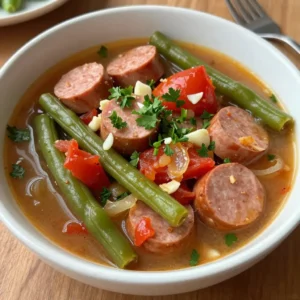 - 1 pound kielbasa, cut into &frac12;-inch thick rounds - 1 pound fresh green beans, ends trimmed and cut into 2-inch segments - 1 medium onion, finely diced - 2 cloves garlic, minced - 1 cup tomatoes, diced (can be canned or fresh) - 1 cup vegetable broth - 1 teaspoon smoked paprika - 1 teaspoon dried thyme - Sea salt and freshly ground black pepper In this dish, we start with kielbasa, a tasty sausage that adds rich flavor. Fresh green beans bring a nice crunch and bright color. Slicing them into small pieces gets them tender quickly. Next, we use onion for sweetness and depth. Minced garlic adds a lovely aroma and savory taste. Tomatoes provide acid and freshness to balance the dish. You can use fresh or canned tomatoes based on what you have. Vegetable broth is vital for adding moisture and flavor. Seasonings are key. Smoked paprika gives a warm, smoky taste. Dried thyme adds an earthy note. Don&rsquo;t forget sea salt and black pepper to enhance all these flavors. This mix of ingredients makes a warm, hearty meal your family will love. {{ingredient_image_2}} To start, heat a large skillet over medium heat. Pour in 2 tablespoons of extra-virgin olive oil. Once the oil is warm, add 1 medium onion, finely diced. Saut&eacute; the onion for about 5 minutes. You want it to turn translucent and slightly golden. Next, add 2 minced garlic cloves to the skillet. Stir constantly for about a minute until the garlic is fragrant. Make sure it does not brown. After that, transfer the cooked onion and garlic mixture to your crockpot. Now it's time to add the main ingredients. First, toss in 1 pound of kielbasa, cut into &frac12;-inch thick rounds. Then, add 1 pound of fresh green beans, with their ends trimmed and cut into 2-inch segments. Follow this with 1 cup of diced tomatoes, which can be canned or fresh. Pour in 1 cup of vegetable broth. Then, season the dish. Add 1 teaspoon of smoked paprika, 1 teaspoon of dried thyme, and &frac12; teaspoon of freshly ground black pepper. You can also add sea salt to taste. Stir everything gently to combine. Cover the crockpot with its lid. You can cook on low for 6 to 8 hours or on high for 3 to 4 hours. The goal is for the green beans to become tender and for the flavors to meld beautifully. If you like some heat, sprinkle a pinch of red pepper flakes into the dish during the last 30 minutes of cooking. This will give your meal a nice kick. Before serving, taste the dish and adjust the seasoning if needed. You can cook this dish on low for 6-8 hours or high for 3-4 hours. Cooking on low gives the flavors more time to blend. If you're short on time, choose high. Both methods work well, but low will make the green beans extra tender. Taste your dish before serving. If it needs more flavor, add a pinch of salt or pepper. You can also add more smoked paprika for a deeper taste. Remember to mix well after adding any seasonings. This step helps create a balanced flavor. Serve the dish in shallow bowls for a nice look. Garnish with chopped parsley for fresh color. Add slices of crusty bread on the side. This bread will soak up the tasty broth, making every bite better. These simple steps make your meal look special. Pro Tips Ingredient Quality: Use high-quality kielbasa for the best flavor. Fresh ingredients, especially green beans, will enhance the overall dish. Flavor Building: Saut&eacute;ing the onions and garlic until golden adds depth to the dish. Do not rush this step! Slow Cooking Benefits: Cooking the dish on low for a longer time allows flavors to meld beautifully. If you're in a hurry, the high setting will still yield good results. Serving Suggestions: Garnish with fresh parsley for a pop of color and serve with crusty bread to soak up the delicious broth. {{image_4}} You can swap kielbasa for other meats. Try smoked sausage or turkey sausage for a lighter option. Chicken breast also works well if you cut it into bite-sized pieces. For vegetables, many choices exist. You can use broccoli, bell peppers, or carrots instead of green beans. These veggies add color and taste to your dish. Do you like mild meals? Skip the red pepper flakes. You can still enjoy the dish's rich flavors. For a spicy kick, add them during the last 30 minutes of cooking. You can also use hot sauce for a different heat level. If you prefer stovetop cooking, you can make this dish in a pot. Just saut&eacute; the onions and garlic, then add the rest of the ingredients. Cook it on low heat for 30-40 minutes, stirring often. For the oven, preheat it to 350&deg;F. Transfer all ingredients to an oven-safe dish. Cover it tightly with foil and bake for about an hour. The flavors will blend nicely, just like the crockpot. To keep your leftovers fresh, let them cool down first. Place them in an airtight container. This helps prevent moisture loss. Store the container in the fridge. Your leftovers will last about 3 to 4 days. To freeze this dish, first let it cool completely. Transfer it to a freezer-safe container. Make sure to leave some space for expansion. Seal the container tightly to avoid freezer burn. You can store it in the freezer for up to 3 months. When ready to eat, thaw it overnight in the fridge. You can reheat it on the stove or in the microwave. For the best flavor, reheat the dish slowly. Use low heat on the stove. Stir occasionally to keep it even. If it's too thick, add a splash of vegetable broth or water. You can also reheat it in the microwave. Cover it loosely to keep moisture in. Enjoy your hearty meal again! Yes, you can use frozen green beans. However, they may cook faster than fresh ones. Check them after about 4 hours on high or 6 hours on low. If you like your beans crisp, watch the time closely. Frozen beans might also change the dish's texture. They can be softer than fresh beans. Kielbasa and green beans are great on their own. For a full meal, serve with crusty bread. Bread helps soak up the tasty broth. You can also add rice or mashed potatoes. Both pair well with the savory flavors. A side salad adds freshness and crunch too. Absolutely! Carrots, bell peppers, or potatoes work well. Adding these will boost nutrition and flavor. Chop them into bite-sized pieces. Mix them in with the other ingredients. They will cook well alongside the kielbasa and green beans. Plus, more veggies mean a colorful dish! This blog post covered how to make a tasty kielbasa and green beans dish. We explored the main and extra ingredients, along with step-by-step cooking instructions. Tips on adjusting flavors and presentation helped enhance the meal. I also shared ideas for variations, storage, and reheating. Try this dish for an easy, flavorful meal. Don&rsquo;t hesitate to modify it with your favorite veggies or spices. Happy cooking, and enjoy your delicious creation!