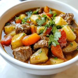 Caldillo Mexican Beef Stew shines with fresh ingredients. You need quality beef, herbs, and vegetables. Each item adds to the rich taste. - 2 lbs beef chuck, cut into 1-inch cubes - 2 tablespoons olive oil - 1 large onion, chopped - 4 cloves garlic, minced - 2 large tomatoes, diced - 2 medium potatoes, peeled and cubed - 2 carrots, sliced - 4 cups beef broth - 2 tablespoons tomato paste - 1 teaspoon ground cumin - 1 teaspoon dried oregano - 1 teaspoon chili powder - Salt and pepper to taste - Fresh cilantro, chopped (for garnish) Using fresh tomatoes helps the dish burst with flavor. You can taste the difference when the ingredients are fresh. Quality beef chuck is key for a great stew. It has the right fat content, which makes it tender when cooked. The meat should be well-marbled. This fat melts as it cooks and adds more flavor. The spices create warmth and depth. Ground cumin brings earthiness. Dried oregano offers a hint of sweetness. Chili powder adds warmth without making it too spicy. Adjust salt and pepper to your taste for the best result. With these ingredients, your Caldillo will be a comforting dish that warms both the body and soul. {{ingredient_image_2}} To start, wash and chop your veggies. For the onion, cut it in half, then slice it into thin pieces. This makes it easy to cook down. Next, chop the tomatoes into small cubes. For the potatoes, peel them first, and then cut into 1-inch cubes. Carrots should be sliced into rounds. When it comes to browning beef, use a large pot. Heat the olive oil over medium-high heat until it shimmers. Add the beef in batches. Don't crowd the pot; this helps the beef brown well. Each batch should cook for about 5 to 7 minutes until browned on all sides. Set the beef aside on a plate when done. Timing is key in cooking. Make sure to manage it well. Cook the onions first, then add garlic quickly after. This keeps the flavors bright and fresh. Now, heat your pot with oil. Add the browned beef back in. Then, stir in the onions and garlic. Cook these for about 5 minutes. After that, add the diced tomatoes. Let them soften for 3 to 4 minutes. Mix in the potatoes and carrots next. Pour in the beef broth. Add the tomato paste, cumin, oregano, and chili powder. Stir everything well and bring it to a boil. Once boiling, lower the heat to simmer. Cover the pot and let it cook for 1.5 to 2 hours. This slow cooking makes the beef tender and blends the flavors. While it simmers, check the stew. Stir it occasionally, and taste. Adjust salt and pepper if needed. When the meat is tender, check the stew's thickness. If you want a thicker stew, let it cook a bit longer. For presentation, serve it in warm bowls. Sprinkle fresh chopped cilantro on top. This adds a nice color and flavor. You can pair the Caldillo with warm crusty bread or serve it over rice. A lime wedge on the side gives an extra zing that brightens the dish. To boost the flavor of your Caldillo, focus on a few key steps. First, always sear the beef well. This creates a rich crust that adds depth. Use high heat and cook in small batches. Next, add the onions and garlic after browning the meat. Their sweet aroma will lift your stew. I also like to let the tomatoes cook down. This helps them blend into the base, enriching the taste. Lastly, let your stew simmer longer. This melds the flavors together beautifully. Overcrowding the pot is a common mistake. When you add too much beef at once, it steams instead of browns. This will hurt the flavor. Instead, brown the meat in batches. Another mistake is not searing the meat properly. If the meat isn&rsquo;t browned well, it lacks that crucial depth of flavor. Take your time and let it get a nice crust. These small steps make a huge difference in your Caldillo. Caldillo pairs well with crusty bread. It helps soak up all the tasty broth. You can also serve it over rice for a filling meal. For a fresh twist, add a lime wedge to each bowl. This adds a bright kick that balances the stew's richness. Try it at family dinners or casual gatherings. Everyone will love this comforting dish! Pro Tips Choose the Right Cut: Opt for beef chuck, as it slowly becomes tender while simmering, providing a rich flavor to the stew. Enhance the Flavors: Consider adding a splash of red wine or Worcestershire sauce to deepen the umami notes in your stew. Vegetable Variations: Feel free to add other vegetables like bell peppers or peas for extra color and nutrition. Make Ahead: This stew tastes even better the next day, so consider making it a day in advance for maximum flavor! {{image_4}} You can switch up the meat in Caldillo. Try chicken or pork for a lighter option. If you want a vegetarian version, use mushrooms or beans. They add great flavor and texture! For vegetables, feel free to mix and match. Zucchini, bell peppers, or corn work well. You can add more or less based on your taste. Changing seasonings can also change the dish. Try smoked paprika for a different twist. Using a slow cooker is easy and makes the beef super tender. Just brown the meat first. Then, add everything to the slow cooker. Cook on low for 6 to 8 hours. You'll come home to a warm, tasty meal! If you&rsquo;re in a hurry, an Instant Pot is a great choice. After browning the meat, add all ingredients. Seal the lid and cook on high for 35 minutes. Let it naturally release pressure for 10 minutes. This gives you a quick and yummy Caldillo! To store leftover Caldillo, let it cool first. Place it in an airtight container. Make sure to cover it well to keep out air. You can store it in the fridge for up to three days. When you're ready to eat, reheat it on the stove over medium heat. Stir occasionally to help it warm evenly. You can also use the microwave. Heat it in short bursts, stirring in between. This keeps the flavors fresh and tasty. If you want to freeze Caldillo, let it cool completely. Use freezer-safe containers or bags. Label them with the date. You can freeze it for up to three months. To thaw, move it to the fridge overnight. For quick thawing, use the microwave. Reheat it on the stove after thawing. This keeps the flavors and texture nice. Enjoy your delicious stew even after a long time! Caldillo is a hearty beef stew from Mexico. It combines tender beef, fresh veggies, and spices. This dish holds cultural importance, often served during family gatherings. Each region may have its twist, but the core flavors stay true. You will find it warming and comforting, perfect for sharing with loved ones. To reduce the heat in your Caldillo, use less chili powder. You can also add more tomatoes or broth to balance flavors. Consider using mild peppers instead of hotter varieties. Adding a dollop of sour cream or yogurt can cool the spice too. Always taste as you go, adjusting until you find your perfect heat level. Yes, making Caldillo ahead of time is a great idea. The flavors deepen as it sits, making it even better. Store it in the fridge for up to three days. Reheat it gently on the stove, adding a bit of broth if needed. You&rsquo;ll enjoy a delicious meal with minimal effort on busy days. Caldillo is a rich and warm Mexican beef stew made with fresh ingredients. The key is quality beef chuck and careful seasoning. I shared steps for prepping, cooking, and serving your dish to perfection. You learned tips to enhance flavors and avoid common mistakes. Remember, you can adapt this recipe with different meats or cooking methods like the slow cooker. Storing leftovers properly keeps them tasty for later. Enjoy making Caldillo for your next meal or gathering; it&rsquo;s sure to impress. Happy cooking!