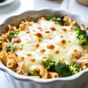 To make this Easy Chicken Broccoli Alfredo Bake, you will need: - 2 cups cooked rotini pasta - 2 cups cooked chicken, shredded - 2 cups fresh broccoli florets - 1 cup Alfredo sauce (store-bought or homemade) - 1 cup shredded mozzarella cheese - 1/2 cup grated Parmesan cheese - 1 teaspoon garlic powder - 1 teaspoon onion powder - Salt and pepper to taste - 1 tablespoon olive oil - 1/4 teaspoon red pepper flakes (optional, for a touch of heat) You can swap some ingredients if you need to. Here are some ideas: - Pasta: Use penne or shells instead of rotini. - Chicken: Rotisserie chicken works well if you are short on time. - Cheese: Try other cheeses like cheddar or gouda for a different taste. - Alfredo Sauce: Use a cream of chicken soup for a quick fix. - Broccoli: Frozen broccoli can be used in a pinch; just thaw it first. Feel free to get creative with this recipe. Here are some optional ingredients you might add: - Vegetables: Add bell peppers, spinach, or carrots for more color and nutrients. - Protein: Include cooked sausage or shrimp for extra flavor. - Seasonings: Use Italian herbs like basil or oregano for added depth. - Crunch: Top with breadcrumbs before baking for a crispy texture. {{ingredient_image_2}} Start by gathering your ingredients. You will need: - 2 cups cooked rotini pasta - 2 cups cooked chicken, shredded - 2 cups fresh broccoli florets - 1 cup Alfredo sauce - 1 cup shredded mozzarella cheese - 1/2 cup grated Parmesan cheese - 1 teaspoon garlic powder - 1 teaspoon onion powder - Salt and pepper to taste - 1 tablespoon olive oil - 1/4 teaspoon red pepper flakes (optional) Next, preheat your oven to 350&deg;F (175&deg;C). This helps the dish cook evenly. Boil salted water in a large pot. Blanch the broccoli florets for 2-3 minutes until bright green. Then, set them aside to cool. In a large mixing bowl, combine cooked rotini pasta, shredded chicken, and blanched broccoli. Pour in the Alfredo sauce. Add garlic powder, onion powder, and red pepper flakes if you like some heat. Season with salt and pepper. Mix everything well until coated. Now, lightly grease your baking dish with olive oil. Pour the chicken and pasta mix into the dish. Spread it out evenly. This helps it cook uniformly. Sprinkle shredded mozzarella and Parmesan cheese over the top. Make sure to cover it all for that gooey cheese crust. Place the dish in your preheated oven. Bake for 25-30 minutes. Look for melted, bubbly, and golden brown cheese. The cheese should be soft and slightly crispy on top. Once baked, let it cool for a few minutes before serving. This makes it easier to serve without falling apart. Enjoy your easy chicken broccoli Alfredo bake! To make Easy Chicken Broccoli Alfredo Bake, you need to plan your time well. The prep time takes about 10 minutes. This is when you get all your ingredients ready. The total cooking time is around 30 minutes. This includes baking time. So, in just 40 minutes, you can have a warm, cheesy meal ready to serve. This dish serves 4 to 6 people. You can adjust the servings based on your needs. If you have a small group, you can save some for later. It makes great leftovers! To serve, scoop it into bowls. You can add a sprinkle of fresh parsley or more Parmesan cheese for a nice touch. This meal pairs well with a simple salad. A green salad with light dressing complements the dish nicely. You can also serve it with garlic bread. The bread helps soak up extra sauce. For a drink, a glass of white wine or sparkling water works well. These options enhance the overall dining experience. Enjoy your meal! Pro Tips Blanching Broccoli: Blanching the broccoli not only brightens its color but also helps retain its nutrients and gives it a perfect tender-crisp texture. Chicken Options: You can use leftover rotisserie chicken or any cooked chicken to save time. Just ensure it&rsquo;s shredded for even mixing. Extra Creaminess: If you want an extra creamy bake, consider adding a little cream cheese or sour cream to the Alfredo sauce before mixing it in. Cheese Variations: Feel free to mix different types of cheese such as cheddar or gouda for a unique flavor twist on your cheesy topping. {{image_4}} To make a creamy Alfredo sauce, use high-quality ingredients. Fresh cream and real butter work best. If you want to make it from scratch, just melt butter in a pot. Add heavy cream and bring it to a gentle simmer. Stir in grated Parmesan cheese until it melts. For a richer flavor, add garlic or nutmeg. If you use store-bought sauce, check for good quality. Look for sauces without fillers or strange ingredients. Herbs and spices can transform your dish. I suggest using garlic powder and onion powder. They add depth to the sauce. For a kick, sprinkle in red pepper flakes. Fresh herbs like parsley or basil brighten the dish. Add them right before serving for the best taste. Don't be afraid to experiment with flavors that you love. For tender chicken, cook it gently. Use cooked chicken, shredded for this recipe. If you are cooking it fresh, poach or bake it. This keeps it moist. Blanching broccoli is key to keeping it bright and crisp. Boil it for just a few minutes until tender. This step also helps it keep its color. Remember to cool it quickly in cold water to stop the cooking. You can easily make this dish vegetarian. Skip the chicken and add more veggies. Use mushrooms, bell peppers, or spinach for great flavor. You can also swap the Alfredo sauce for a creamy mushroom sauce. This keeps the dish rich and tasty without meat. To make this meal gluten-free, choose gluten-free rotini pasta. Many brands offer great options. Check the labels to ensure they meet gluten-free standards. You can use any gluten-free Alfredo sauce too. This way, you can enjoy the same creamy taste without the gluten. You can boost protein by adding beans or chickpeas. These not only add protein but also a nice texture. For more veggies, try adding peas or carrots. You can mix in cooked quinoa for a nutty flavor. This makes the dish even more filling and healthy. Yes, you can make this dish ahead of time. Prepare the bake and store it in the fridge. Cover it tightly with plastic wrap or a lid. You can keep it for up to two days. When ready to bake, remove it from the fridge and let it sit for 20 minutes. Then, bake as usual. This gives you a hot meal ready to go. If you need a different sauce, try using pesto. It adds a fresh taste. You can also use a cream cheese mixture. Mix cream cheese with milk and some garlic powder for a rich flavor. For a lighter option, use a simple olive oil and garlic mix. These swaps keep your dish tasty and fun. To reheat leftovers, use the oven for best results. Preheat it to 300&deg;F (150&deg;C). Place the dish in an oven-safe container. Cover it with foil to keep moisture in. Heat for about 15-20 minutes until warm. You can also use the microwave. Heat in short bursts, stirring in between. This way, you avoid overcooking and keep the cheese creamy. This article covered key ingredients, cooking steps, timing, and helpful tips. You learned about ingredient options, prep methods, and how to make your cheese melt perfectly. I shared best practices for a creamy sauce and how to boost flavor. Remember, you can tailor the recipe with variations for dietary needs. Cooking should be fun and creative, so enjoy trying new things. With these insights, your dish can impress! Keep experimenting and make every meal a success.