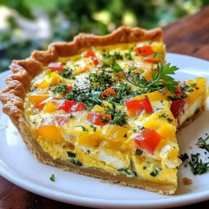 - 1 &frac12; cups all-purpose flour - &frac12; teaspoon salt - &frac12; cup unsalted butter, chilled and cut into small cubes - 4-5 tablespoons ice-cold water For the crust, you will need flour, salt, butter, and ice-cold water. The cold butter makes the crust flaky. Mix the flour and salt, then add butter. Use your fingers to blend until it looks like crumbs. Add ice-cold water one spoon at a time. This helps the dough stick together without being wet. - 6 large eggs - 1 cup heavy cream - 1 cup whole milk - 1 cup shredded cheese (choose from Gruy&egrave;re, cheddar, or a blend) - 1 cup diced vegetables (consider a mix of spinach, bell peppers, and onions) - Salt and freshly ground black pepper to taste - &frac12; teaspoon nutmeg (optional for added warmth) For the filling, you will need eggs, cream, milk, cheese, and vegetables. The eggs give the quiche its base. Cream and milk make it rich. You can choose cheese like Gruy&egrave;re or cheddar for flavor. Add your favorite vegetables for extra taste and nutrition. Season with salt, pepper, and nutmeg for warmth. - Fresh herbs like parsley or chives - Dried herbs such as thyme or basil You can add fresh herbs to brighten the quiche. Dried herbs also work well. They add depth and enhance the taste. Experiment with different herbs to find your favorite mix. {{ingredient_image_2}} To make the crust, start with a large bowl. Combine 1 &frac12; cups of all-purpose flour and &frac12; teaspoon of salt. Add &frac12; cup of chilled, cubed butter. Use your fingers or a pastry cutter to mix until it looks like coarse crumbs. This step is key for a flaky crust. Next, add 4-5 tablespoons of ice-cold water slowly. Mix gently until the dough holds together but is not sticky. Shape the dough into a disk, wrap it in plastic, and chill in the fridge for at least 30 minutes. While the dough chills, preheat your oven to 375&deg;F (190&deg;C). This ensures your quiche bakes evenly. After chilling, roll out the dough on a lightly floured surface. Aim for a circle about 12 inches wide. Place it into a 9-inch pie dish. Press it into the bottom and sides gently. Trim any excess dough and poke holes in the base with a fork. Next, line the crust with parchment paper and fill it with pie weights or dried beans. Bake for 15 minutes until the edges are golden. Then, remove the weights and parchment. Bake for 5 more minutes until the bottom is set. Let the crust cool a bit. Now, prepare the filling. In a bowl, whisk together 6 large eggs, 1 cup of heavy cream, and 1 cup of whole milk. Mix until smooth. Add salt, pepper, and &frac12; teaspoon of nutmeg if you like. For the filling, evenly spread 1 cup of diced vegetables, like spinach, bell peppers, and onions, over the crust. Sprinkle 1 cup of shredded cheese on top. Finally, pour the egg mixture over everything, making sure it covers all the ingredients. Your quiche is almost ready! Now, bake it in the oven for 35-40 minutes. The filling should be set and the top lightly browned. Allow it to cool for about 10 minutes before slicing. Enjoy your delicious creation! To make a flaky crust, keep your butter cold. Use unsalted butter for flavor control. When mixing butter into flour, stop when it looks like coarse crumbs. This method keeps air in the dough. Add ice-cold water slowly. Only mix until it holds together. Chill the dough for 30 minutes. This step helps in keeping the crust flaky. To create a creamy filling, whisk together eggs, cream, and milk. Use large eggs for the best results. The heavy cream adds richness, while whole milk balances it. Season well with salt and pepper. For an extra touch, add nutmeg. This spice adds warmth and depth. Make sure all ingredients blend well. This ensures a smooth, creamy texture. Serve the quiche warm or at room temperature. Garnish with fresh herbs like parsley or chives. Pair it with a light green salad for a fresh side. This adds color and crunch to your meal. You can also serve it with a light vinaigrette. This keeps your meal refreshing and balanced. Enjoy the quiche for breakfast, lunch, or dinner. It&rsquo;s perfect for any time! Pro Tips Chill the Dough: Ensure your butter and water are very cold. This helps create a flaky crust by preventing the butter from melting before baking. Use a Blend of Cheeses: Mix different cheeses for a more complex flavor. Combining Gruy&egrave;re with cheddar adds depth to your quiche. Experiment with Fillings: Don&rsquo;t hesitate to try different vegetables or proteins. Cooked bacon, mushrooms, or zucchini can elevate your quiche. Rest Before Serving: Let the quiche cool for about 10 minutes after baking. This resting time allows the filling to set, making it easier to slice. {{image_4}} You can easily change the ingredients in quiche. If you want a lighter option, swap heavy cream for half-and-half or whole milk. This will give you creaminess with fewer calories. For a cheese swap, use feta or goat cheese instead of cheddar or Gruy&egrave;re. These cheeses add a tangy flavor that many love. Mix and match flavors to make your quiche unique. Add cooked bacon or sausage for a hearty dish. You might also enjoy adding smoked salmon with dill. For a vegetarian twist, try roasted zucchini or sun-dried tomatoes. Don&rsquo;t forget herbs! Fresh basil, thyme, or chives can enhance any flavor. If you need a gluten-free crust, almond flour works well. Combine it with cold butter and a bit of salt. Press the mixture into your pie dish. You can also use store-bought gluten-free pie crusts. They save time and taste great. Just remember to follow the package instructions for baking. To keep leftover quiche fresh, let it cool first. Place it in an airtight container. You can also cover it tightly with plastic wrap or foil. Store it in the fridge for up to 3 days. This method keeps the quiche tasty and safe to eat later. When you want to enjoy your leftover quiche, preheat your oven to 350&deg;F (175&deg;C). Place the quiche on a baking sheet. Heat it for about 15-20 minutes. This helps keep the crust crispy and the filling warm. If you&rsquo;re in a hurry, you can use the microwave. Heat slices for about 1-2 minutes. Be careful, as microwaving may make the crust softer. To freeze quiche, first let it cool down completely. Wrap it well in plastic wrap, then in foil. This prevents freezer burn. You can freeze quiche for up to 2 months. When ready to eat, thaw it in the fridge overnight. Then, reheat it in the oven for the best texture. Enjoy your delicious quiche anytime! You can use half-and-half or whole milk. These options lower the fat but keep a creamy texture. You can also blend silken tofu with a little milk for a dairy-free option. This mix gives you creaminess with less fat. To avoid a soggy crust, pre-bake it. This step firms up the crust and keeps it crisp. Use pie weights or dried beans when you bake it. This keeps the crust from puffing up. Make sure to cool it slightly before adding the filling. Yes, you can make quiche ahead of time! Prepare it the day before and store it in the fridge. Just cover it tightly with plastic wrap. When you're ready to serve, reheat it in the oven. This keeps it warm and tasty. You now know how to make a delicious quiche. We covered the flaky crust, filling, and helpful tips. I also shared fun variations and storage tips. With these steps, you can impress friends and family. Quiche is flexible and easy to adapt. Remember, a little creativity goes a long way. Enjoy making your own quiche and share your results!