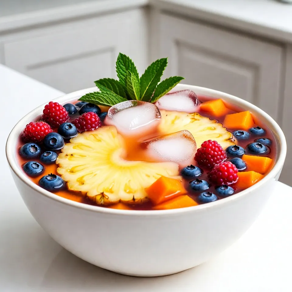 - 2 cups pineapple juice - 2 cups orange juice - 1 cup coconut water - 1 cup sparkling water or lemon-lime soda - 1 cup mixed berries (strawberries, blueberries, raspberries) - 1 ripe banana, sliced - 1 ripe mango, diced - Fresh mint leaves for garnish - Ice cubes For a great party punch, start with fresh, tasty juices. Pineapple juice adds a sweet, tropical taste. Orange juice gives it a bright, citrus flavor. Coconut water adds a light, refreshing twist. Use sparkling water for fizz or lemon-lime soda for extra sweetness. Next, add some fun fruits! Mixed berries bring color and taste. Sliced bananas and diced mango make it even more tropical. Finally, mint leaves bring a fresh aroma that brightens the drink. Don't forget the ice cubes! They keep the punch cool and refreshing. This mix of flavors makes your punch a hit at any gathering! {{ingredient_image_2}} - Mixing the base juices Start by adding 2 cups of pineapple juice and 2 cups of orange juice into a large punch bowl. Use a wooden spoon to stir them well. This creates a fruity base for your punch. - Incorporating coconut water Slowly pour in 1 cup of coconut water. Stir gently to blend the flavors. This adds a tropical twist and keeps the punch light and refreshing. - Adding carbonation Next, add 1 cup of sparkling water or lemon-lime soda. Pour it in carefully. This step gives your punch that lively fizz, making it fun to drink. - Folding in fruits Now, gently fold in 1 cup of mixed berries, 1 sliced banana, and 1 diced mango. Use a soft touch to keep the fruit intact. This will add sweetness and color to your punch. - Chilling the punch Add ice cubes to the bowl. This keeps the punch cold and refreshing. You want it to be nice and chilled for your guests. - Final stirring technique With a gentle stirring motion, combine all the ingredients once more. This helps the flavors blend without crushing the fruit. - Recommended resting time for best flavor Let the punch sit for about 10 minutes. This resting time allows the flavors to meld beautifully. It makes the punch taste even better when served. - Tips for choosing ripe fruit: Look for fruits that feel firm but not hard. A ripe mango should have some give when you press it gently. Bananas should be yellow with slight brown spots for sweetness. Berries should be bright and plump, with no signs of mold. - Methods to make a balanced punch: To balance flavors, mix sweet juices with tart ones. Pineapple juice adds sweetness while orange juice adds a nice tang. Always taste your punch as you mix, adjusting ingredients for your perfect blend. - Suggestions for a visually appealing presentation: Use a clear bowl for your punch. This way, guests can see the colorful fruits. Add slices of lime and orange around the bowl’s edge. A sprig of mint on top of each glass adds a fresh touch. - Adjusting sweetness to taste: If your punch is too sweet, add more coconut water or sparkling water. For extra sweetness, a splash of lemon-lime soda works well. Remember, you can always add more, but you can’t take it out! Pro Tips Use Fresh Juices: For the best flavor, opt for freshly squeezed pineapple and orange juice instead of store-bought varieties. Adjust Sweetness: If you prefer a sweeter punch, you can substitute sparkling water with lemon-lime soda or add a touch of honey or agave syrup. Chill Your Ingredients: Pre-chill your juices and coconut water to keep the punch cold without diluting it too much with ice. Garnish Creatively: Enhance the visual appeal by adding colorful fruit slices or edible flowers as a garnish along with the mint leaves. {{image_4}} You can make this party punch stand out with fun twists. Non-alcoholic tropical variations: For a kid-friendly drink, keep the punch alcohol-free. You can add more fruit juices like mango or guava. Try using different kinds of berries, too. They add a burst of color and flavor. Adding alcohol for adult parties: If you want to spice things up, you can add a splash of rum or vodka. Just mix in about a cup of your favorite spirit. This makes the punch a great choice for adult gatherings. Seasonal fruit substitutes: Use fruits that are in season. In summer, add peaches or cherries. In winter, try pomegranate seeds or clementines. These fruits not only taste great but also look beautiful in the bowl. Using flavored sparkling waters: Instead of plain sparkling water, try flavored ones. Options like berry or citrus can add another layer of taste. This small change can surprise your guests with new flavors. Experiment with these ideas to create your own perfect punch! When you have leftover party punch, store it in a sealed container. A large pitcher works well. Make sure it has a good lid to keep out air and dirt. This keeps the punch fresh. If using glass, be careful when pouring. The punch lasts up to two days in the fridge. If you added carbonated soda, drink it within one day. The fizz will fade after that. Always check the taste before serving again. To re-serve, pour the punch over fresh ice. This keeps it cool. You can also add more fruit slices if you like. Fresh mint leaves are a nice touch, too. They add a bright look and taste. Can I make this punch ahead of time? Yes, you can make this punch a few hours early. Mix the juices and fruits, but wait to add the sparkling water. This keeps the fizz fresh. How can I adjust the recipe for larger gatherings? To serve more people, simply double or triple the recipe. Ensure you have a big enough bowl to hold all the ingredients. What are some alternative garnishes? Try using citrus slices, like lemons or limes. You can also use other fresh herbs, like basil or rosemary, for a unique touch. Is it possible to make a sugar-free version? Yes, you can use unsweetened juices and sparkling water. Look for natural sweeteners if you want some added sweetness without sugar. How do I keep the punch from getting watered down? Use frozen fruit instead of ice cubes. This will keep the punch cold and flavorful without diluting it. You can also freeze some of the punch in advance as ice cubes. This blog post has shared how to create a tasty fruity tropical party punch. We covered essential ingredients, simple steps to prepare it, and tips for enhancing flavor and look. You can also explore variations or find out how to store leftovers. My final thought is that this punch adds fun and flavor to any gathering. Try out your creativity and enjoy the process of mixing your own delicious punch!